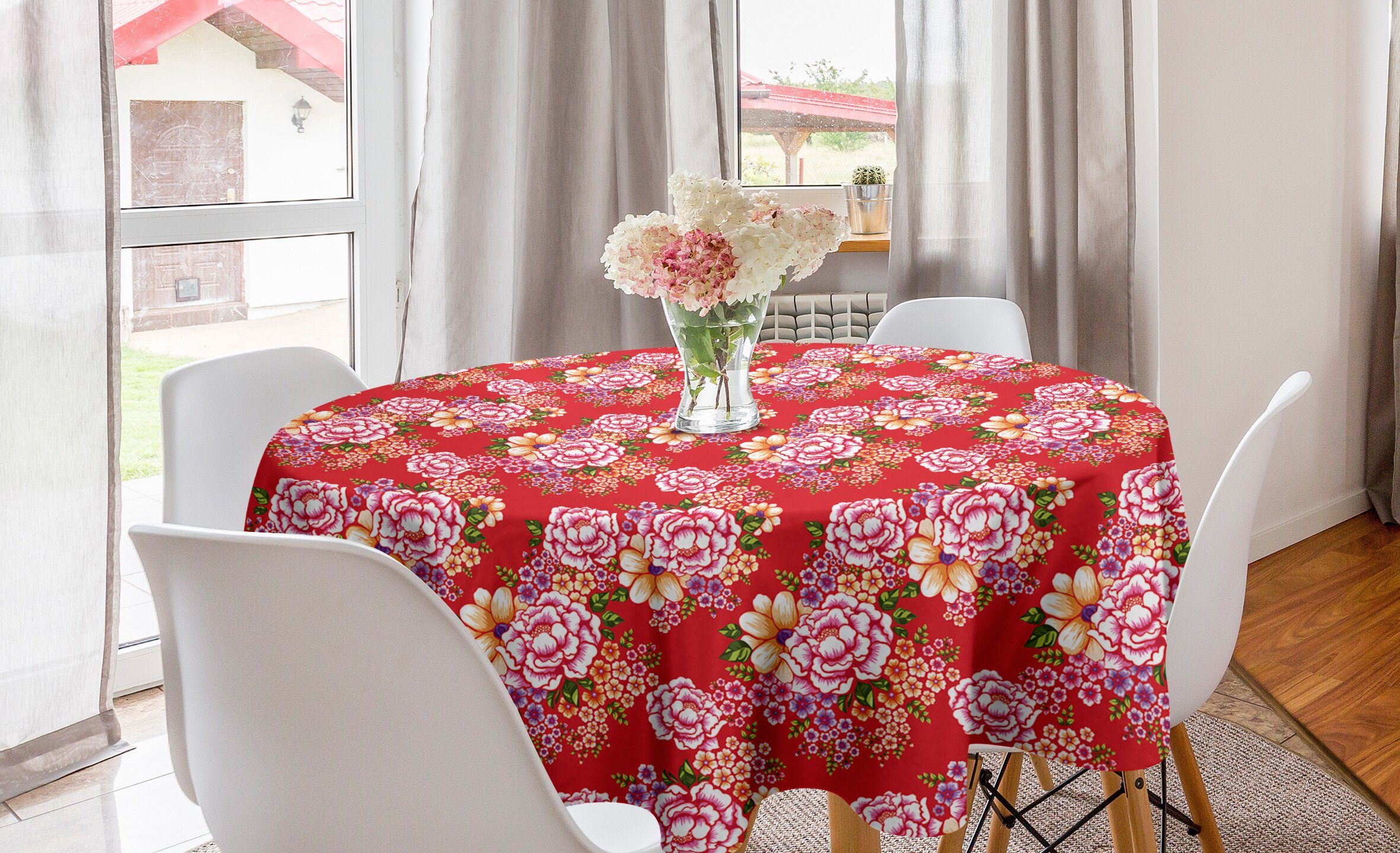 Blumensträuße Abdeckung Blühenden Tischdecke Kreis Abakuhaus für Tischdecke Pfingstrosen Kunst Esszimmer Küche Dekoration, Floral