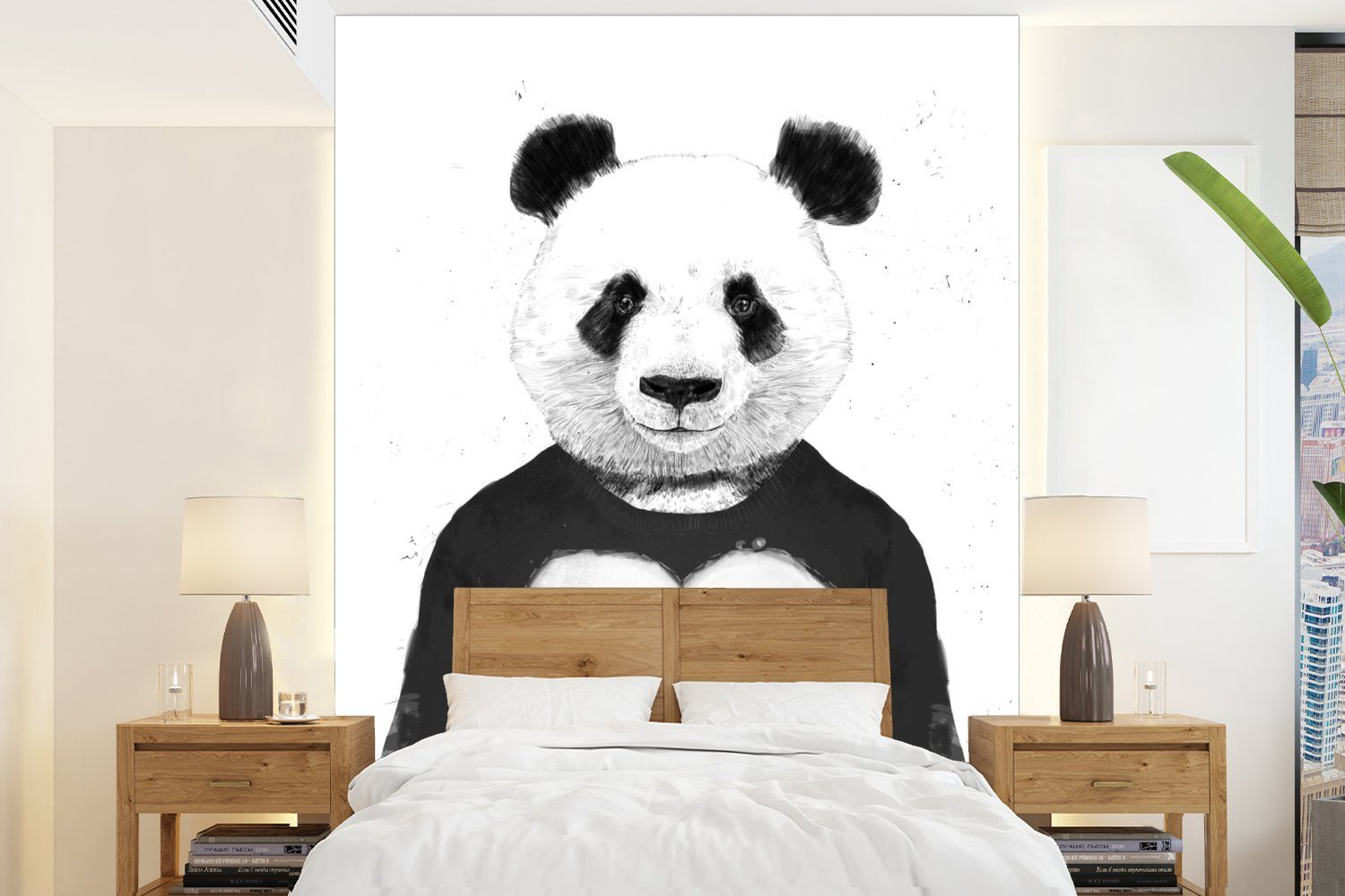 MuchoWow Fototapete Panda - Herz - Pullover - Tiere, Matt, bedruckt, (4 St), Montagefertig Vinyl Tapete für Wohnzimmer, Wandtapete