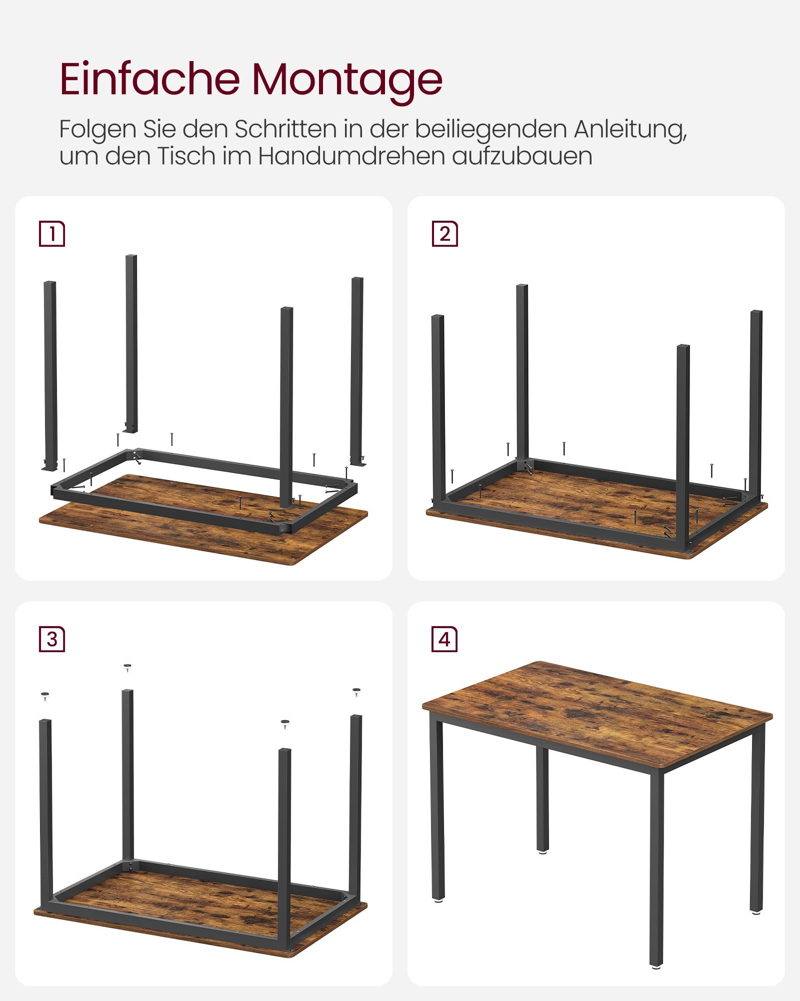 Esstisch-Set Holzstühle, mit Küchentisch VASAGLE 2 Essgruppe,