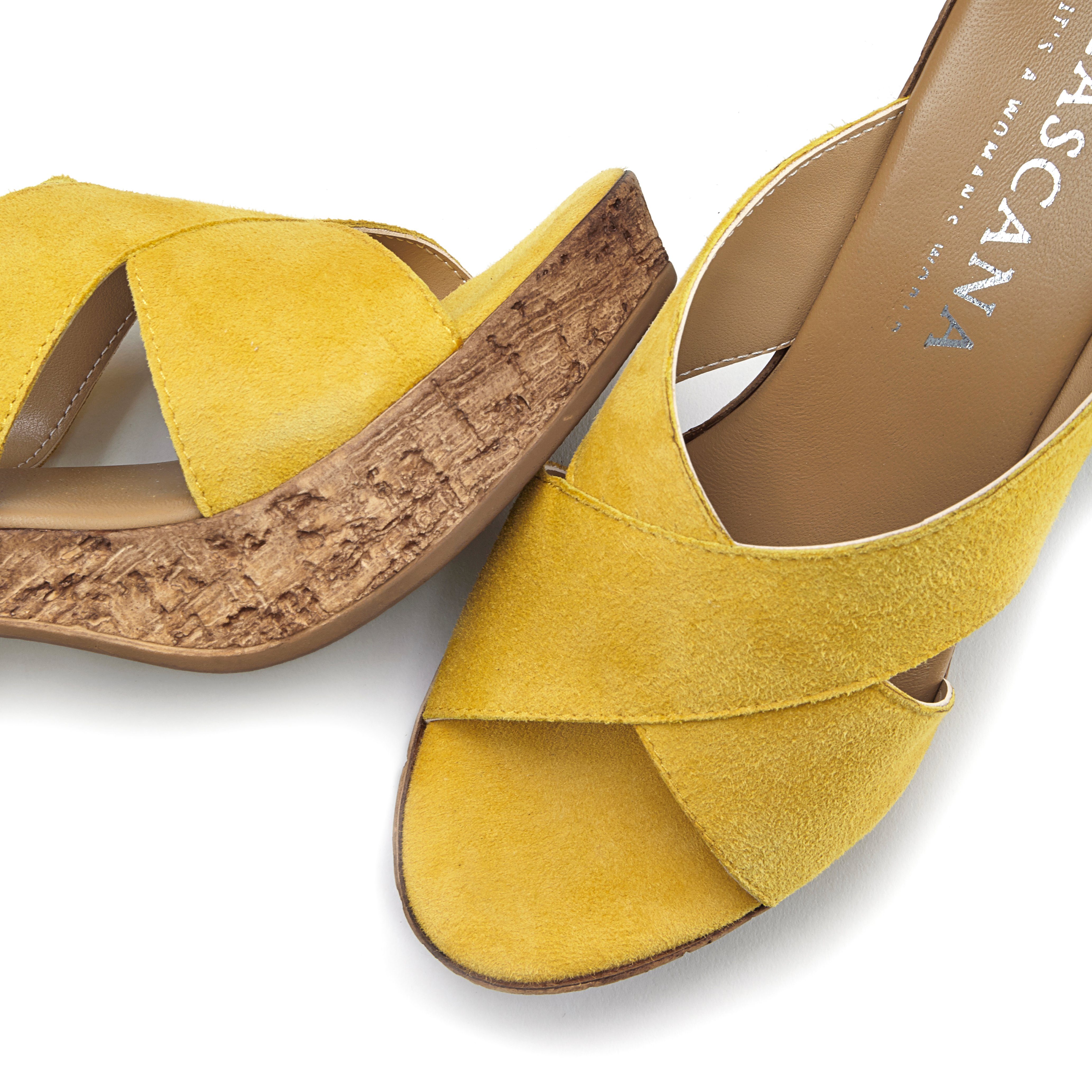 Pantolette Schuh offener Mule, LASCANA Blockabsatz Leder gelb Sandale, mit aus