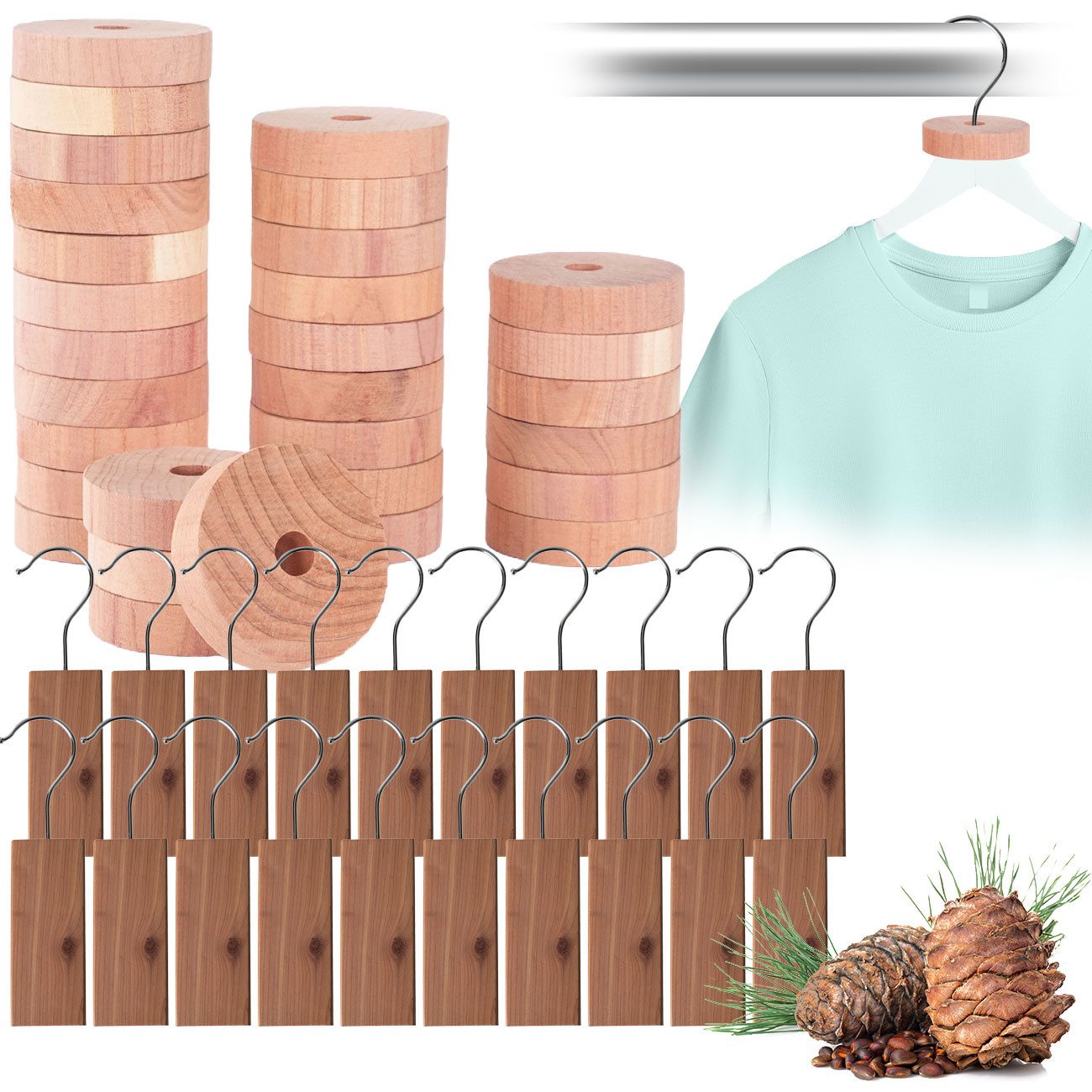 Casativo Kleiderbügel Zedernholz-Set (50-tlg): Natürlicher Mottenschutz für Schrank & Küche, (50-tlg), Hält Motten vom Kleiderschrank fern