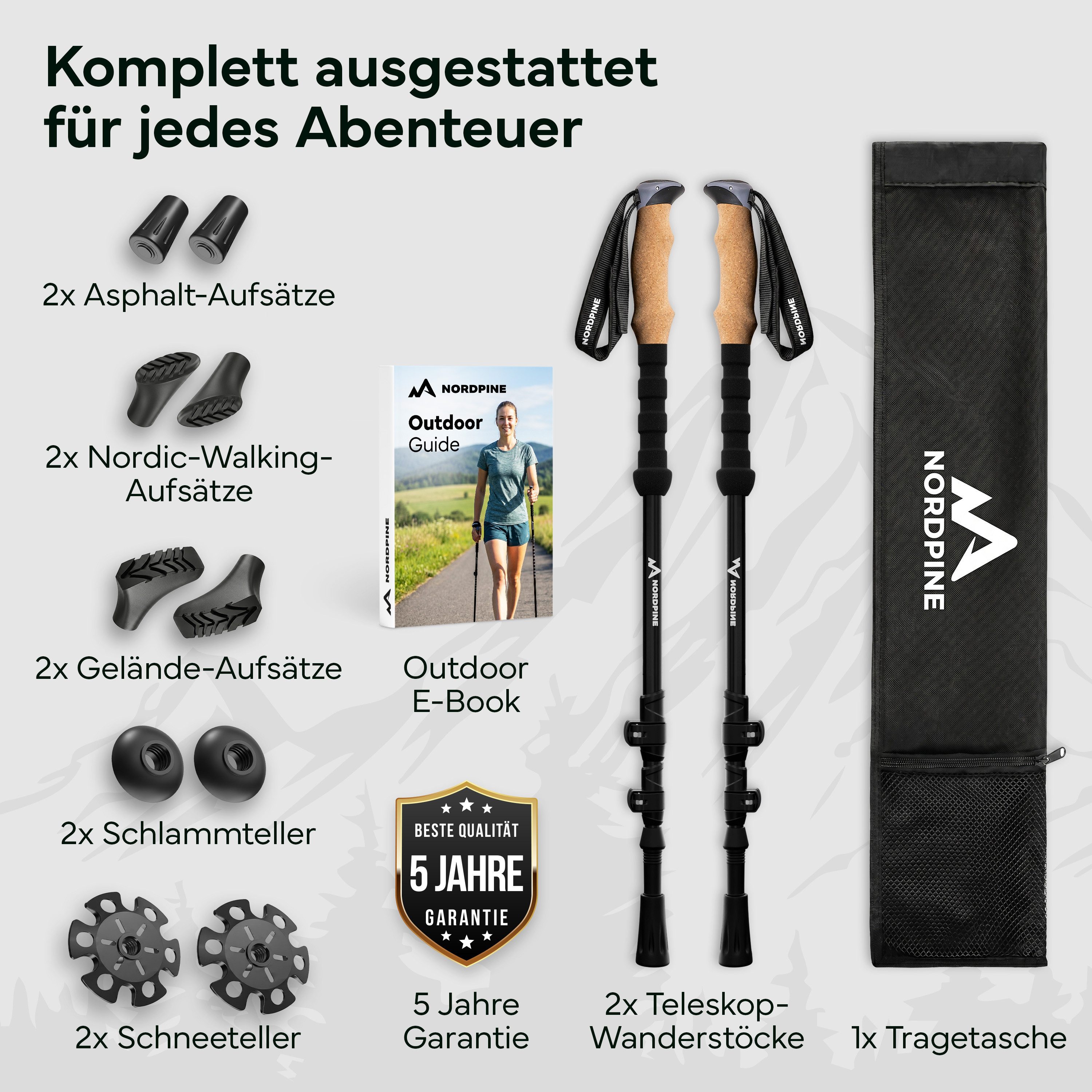 NEOLYMP Wanderstöcke Teleskop Wanderstöcke aus Carbon oder Aluminium 65-135cm, Höhenverstellbar von 65–135 cm mit Robuste Wolframspitze