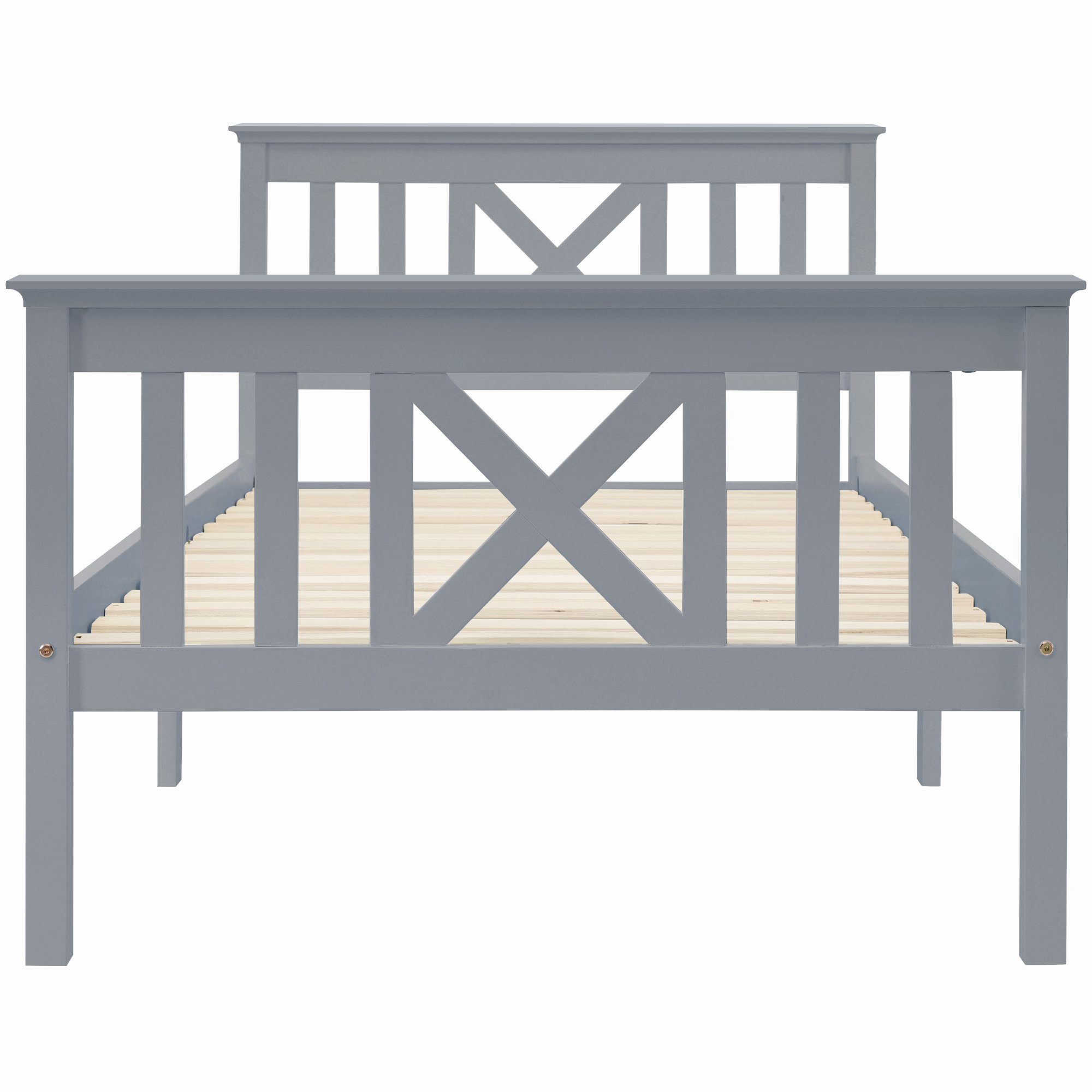 Massivholzbett, Einzelbett Holzbett mit 2 Schubladen, Lattenrost und Kopfteil 90x200cm