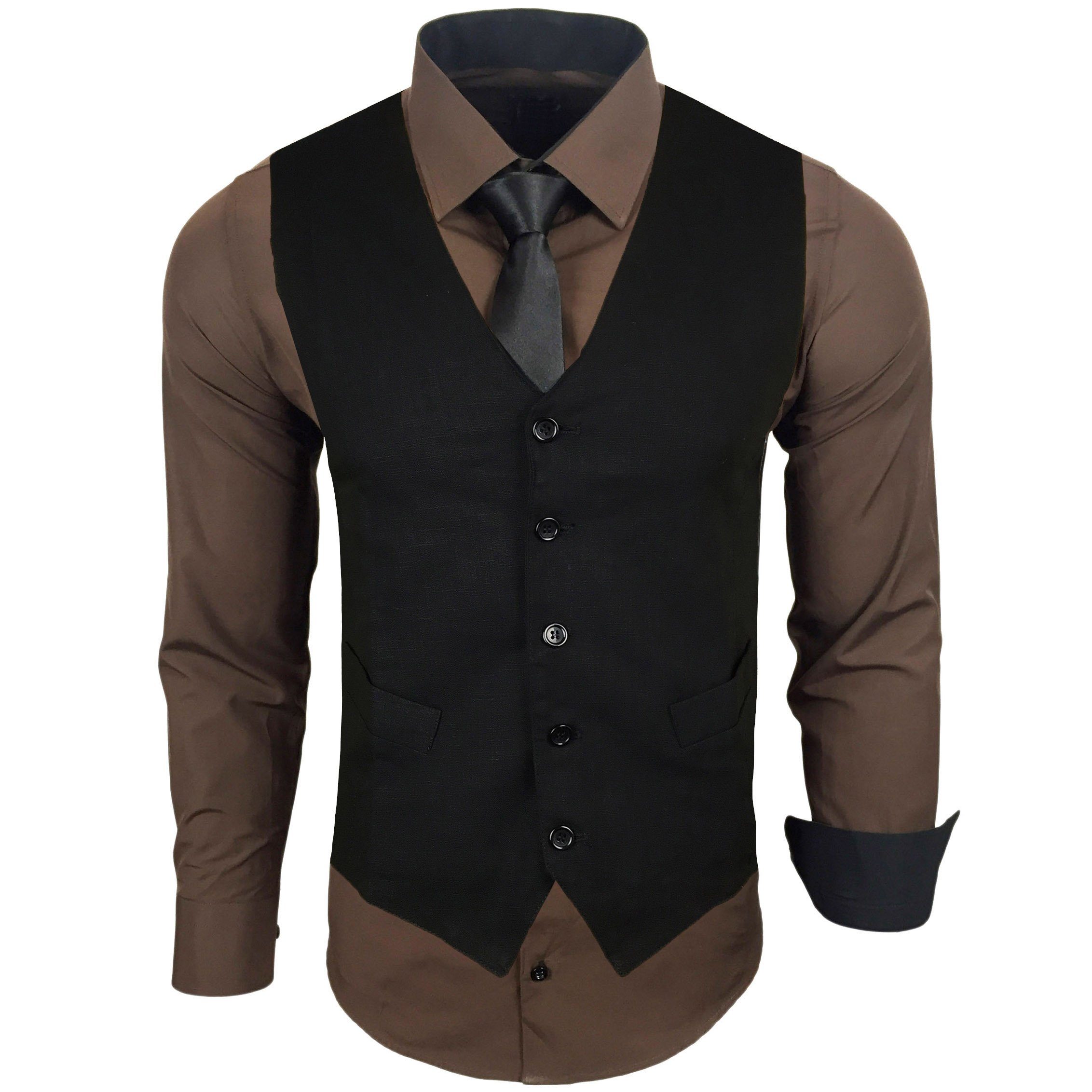 Langarmhemd Baxboy Langarmhemd Herren-Hemd Slim-Fit Hemd + Weste + Krawatte SET