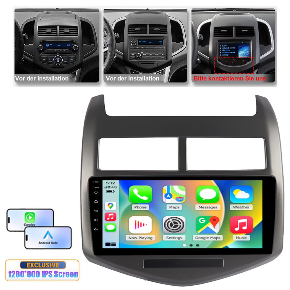 A-Sure 8-Core 4+64GB Carplay Android15 GPS für Chevrolet Aveo T300 2011-2016 Autoradio (Apple Carplay, Digitalradio (DAB), FM, RDS, Siri, Mirrorlink, Google play, Netflix, Youtube, Calendar, TikTok)