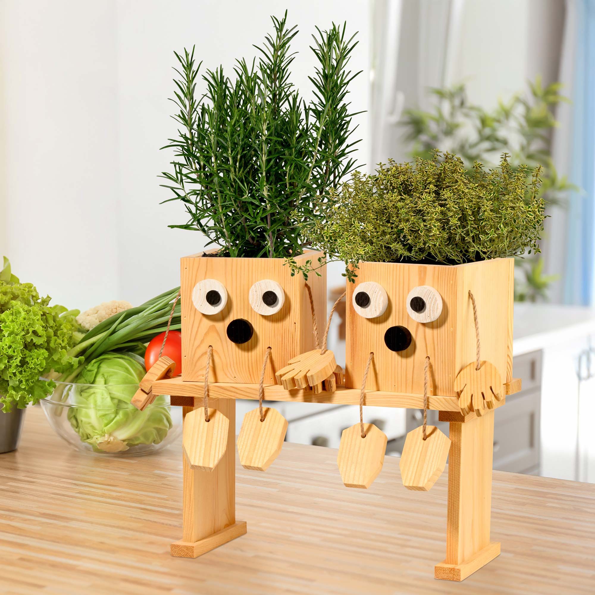 dobar green label Blumentopf Kräuterschwestern "Laura & Lisa", Maße des Blumentopf-Sets: ca. 38 x 13 x 33 cm (L x B x H)