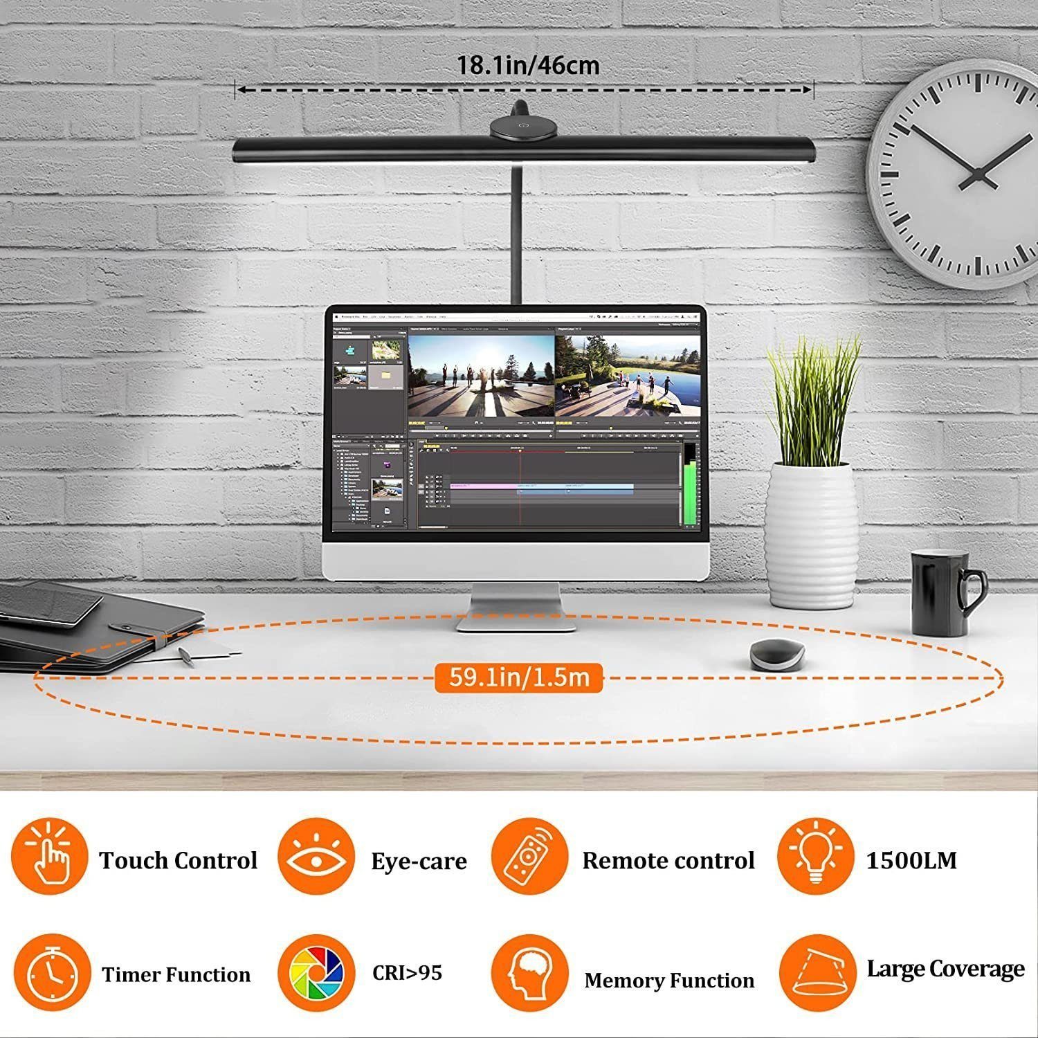 Novzep Klemmleuchte LED Klemmtischleuchte 18W, 46 cm Monitorlampe, dimmbar günstig online kaufen