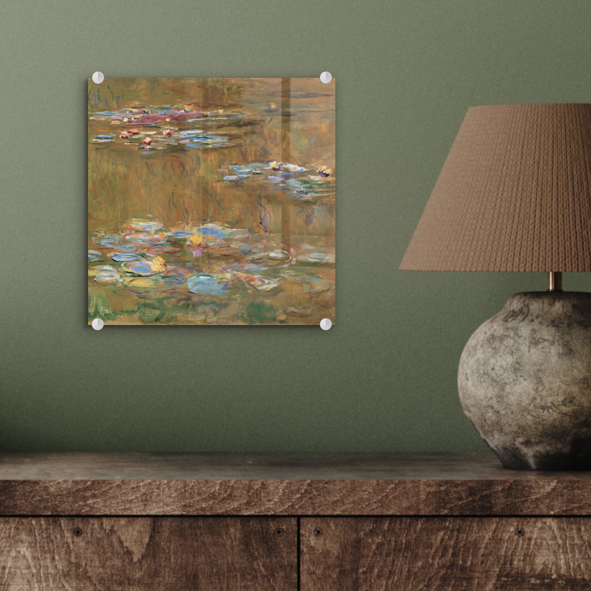 MuchoWow Acrylglasbild Seerosen auf Wandbild Bilder Monet, - auf Wanddekoration Glas St), - Glas Claude - Glasbilder (1 Foto 