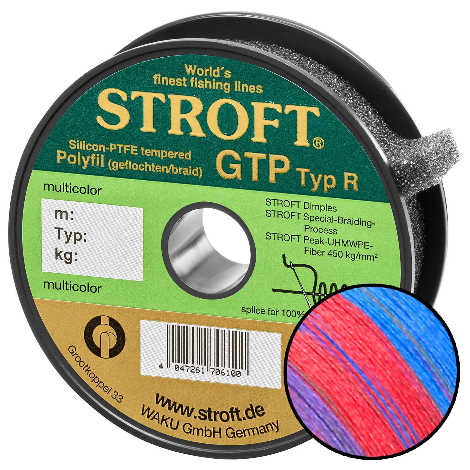 Stroft Angelschnur Schnur STROFT GTP Typ R Geflochtene 100m multicolor, 100 m Länge, 0.15 mm Fadendurchmesser, (1-St), 4.5kg Tragkraft