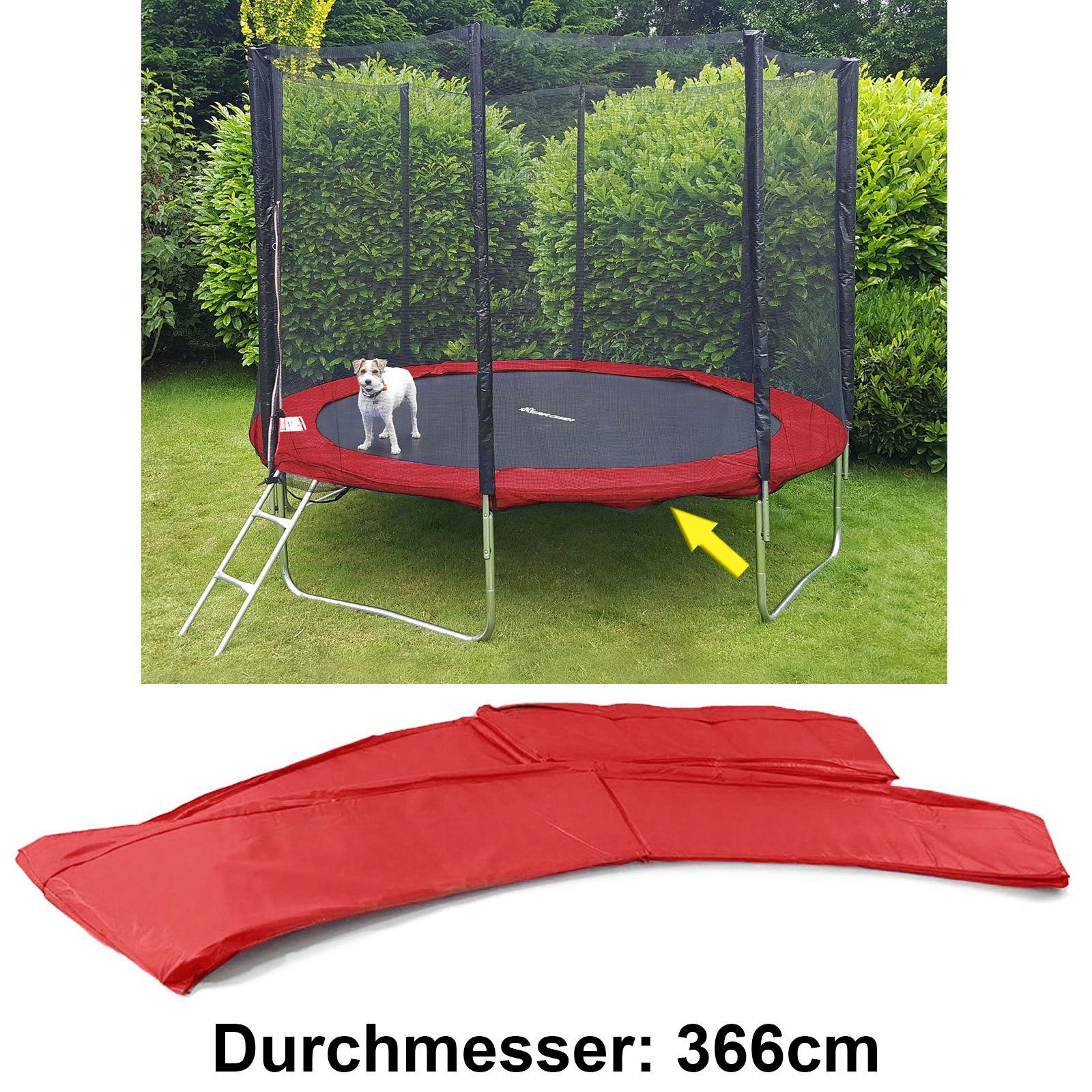 RAMROXX Trampolin-Randabdeckung Trampolin Schutz Rand für Sprungfedern 366 CM Rot
