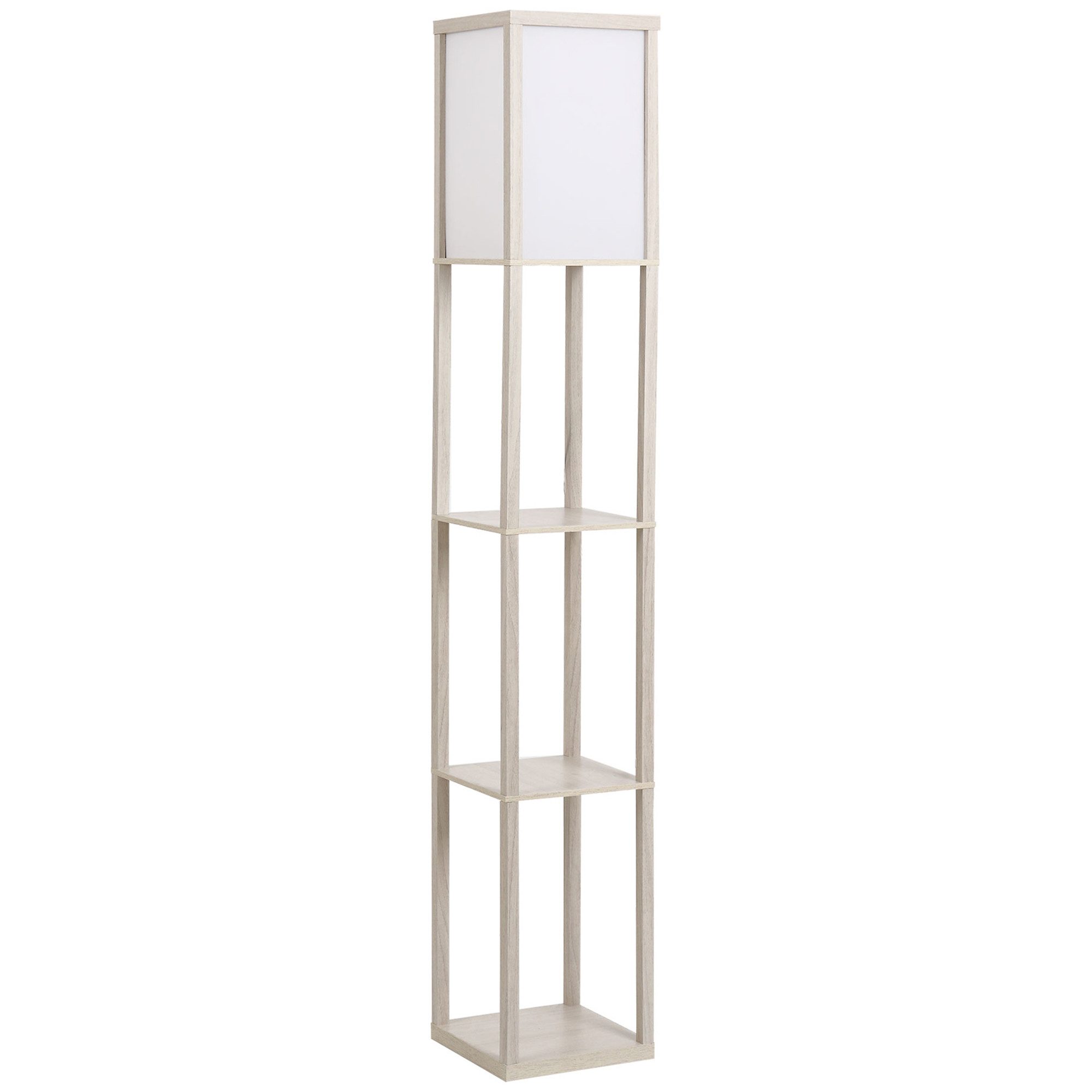FELIXLEO Stehlampe Stehleuchte mit 3 Regalen E27 bis 40W Eiche Weiß 26x26x160cm