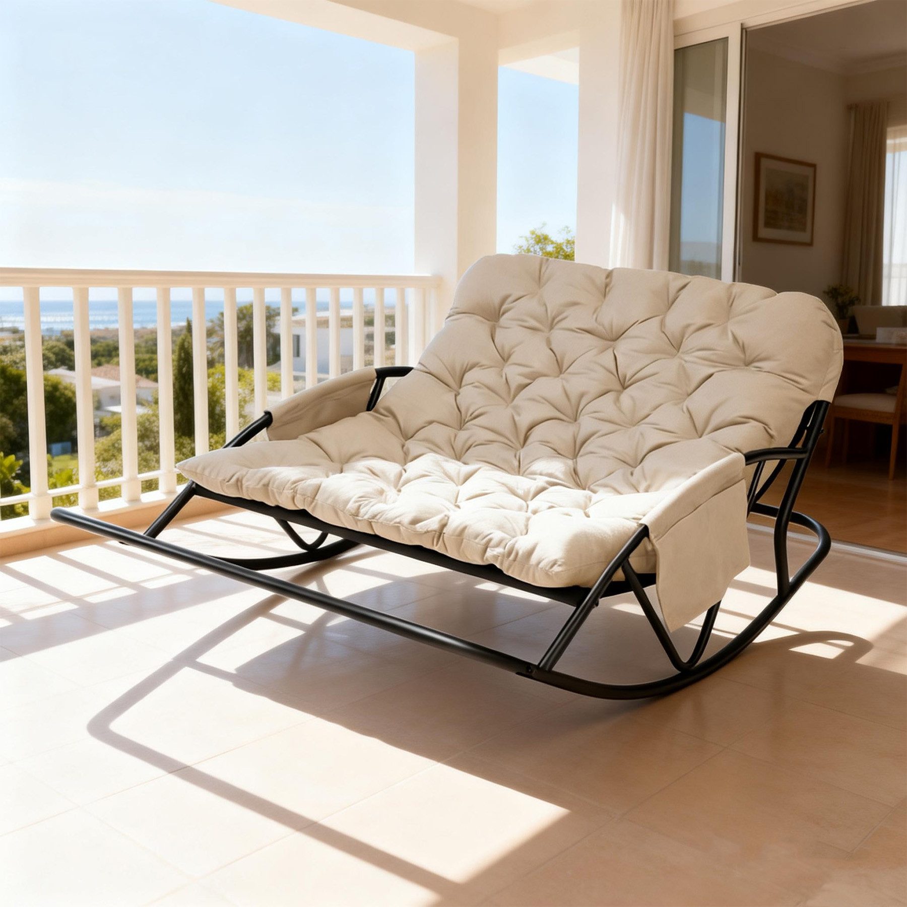 HomeMiYN Schaukelsessel Doppelschaukelstuhl Metall Relaxstuhl –Outdoor & Indoor Schaukelsessel