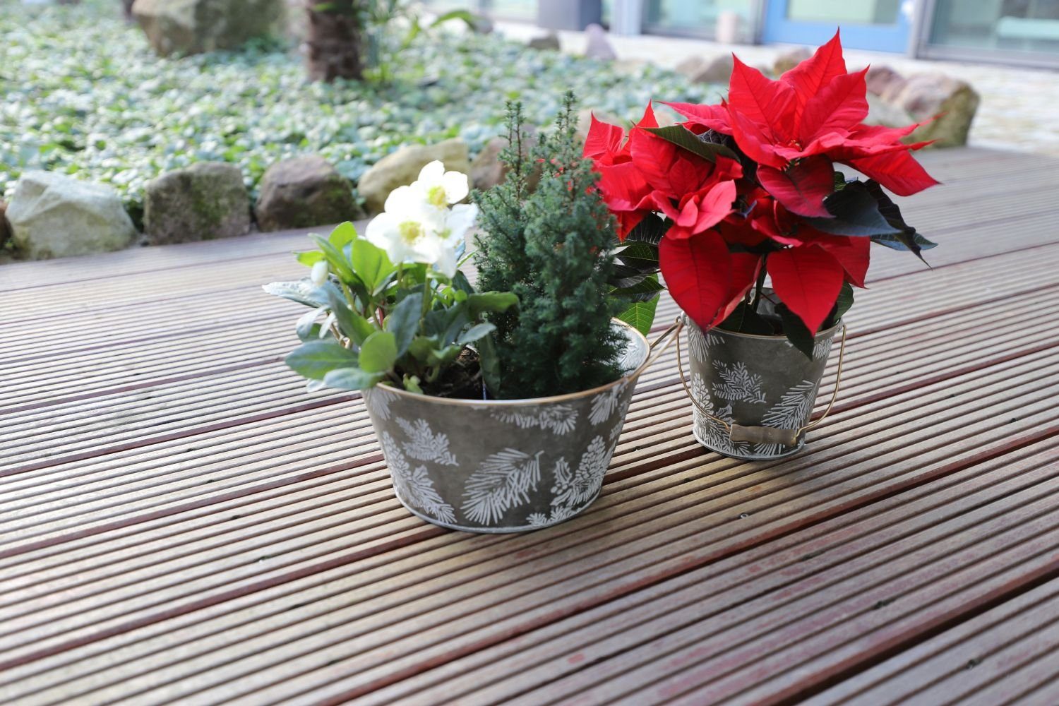 Pflanzkübel BURI Metall rund Blumentopf Winterzeit Garten aus Übertopf Weihnachten