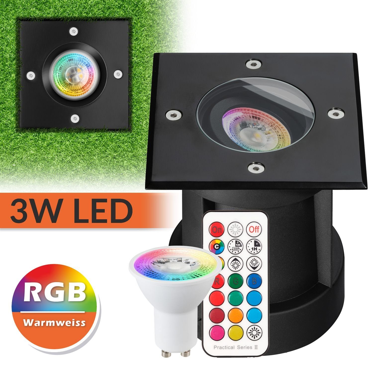 LEDANDO LED Fernbedienung RGB RGB mit - LED + Schwarzer Set Wa Einbaustrahler Bodeneinbaustrahler