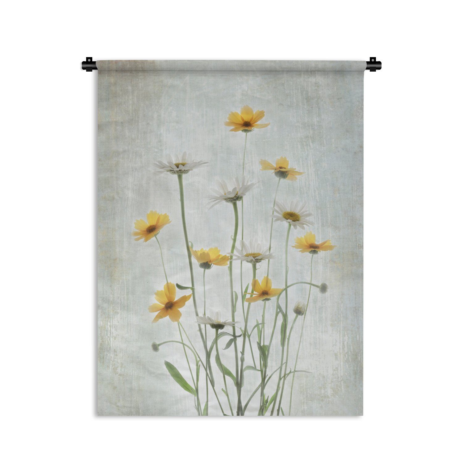 für Wand, Pflanzen Blumen MuchoWow Tapisserie, der an - - Stilleben, Wanddekoobjekt - Deko Gelb Schlafzimmer Wohnzimmer,