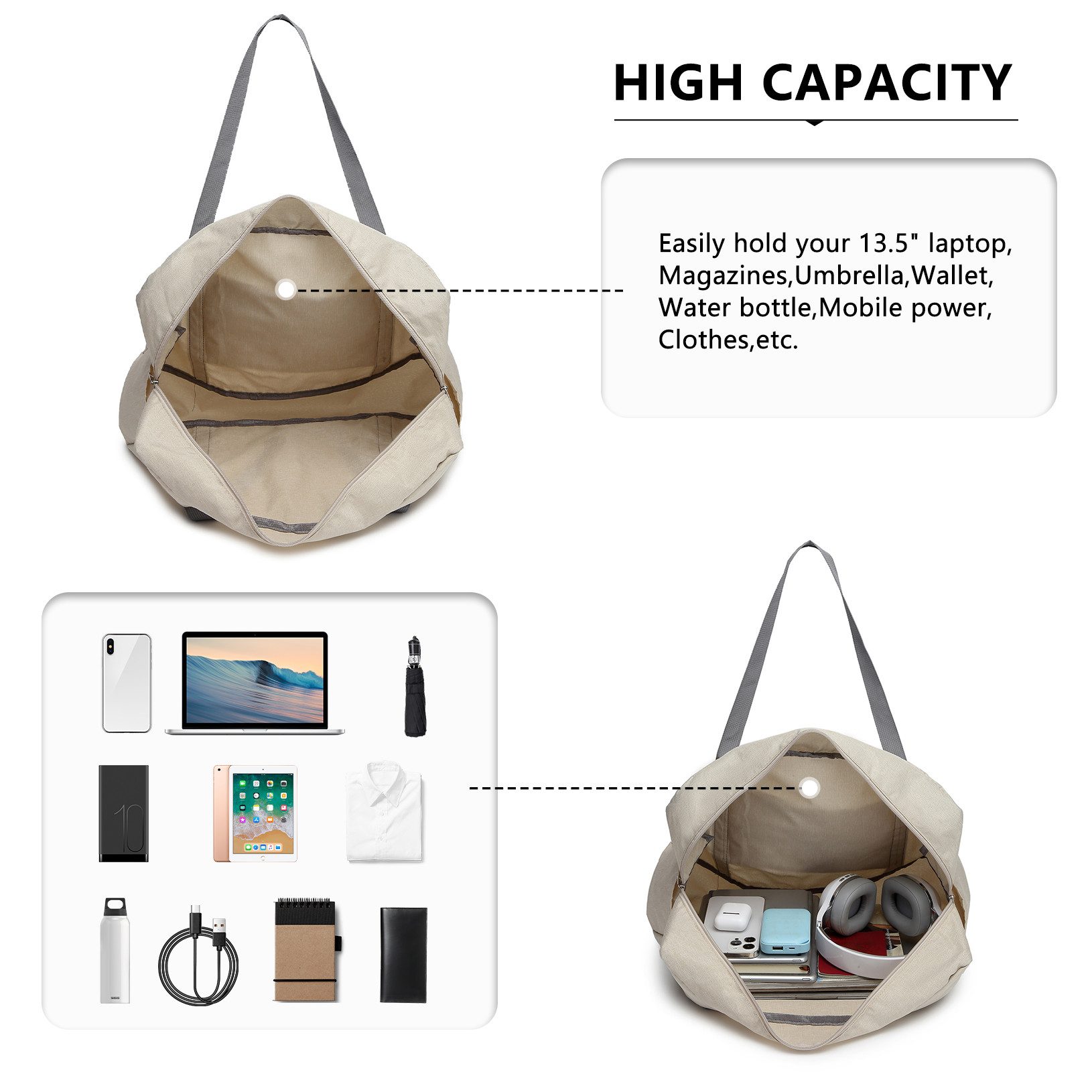 KONO Reisetasche Faltbare Wasserdichte Reisehandtasche – Für A4, 13,5“ Laptops & Reisen