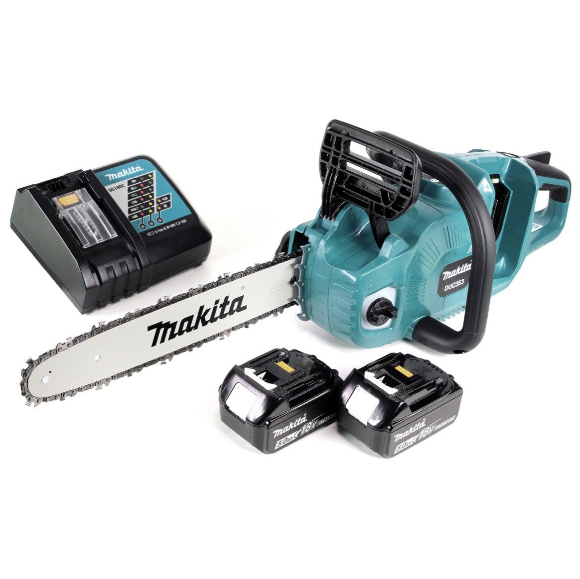 Makita Akku-Kettensäge DUC 353 RT2 Akku Kettensäge 36V (2x18V) Brushless 35 cm + 2x 5,0 Ah