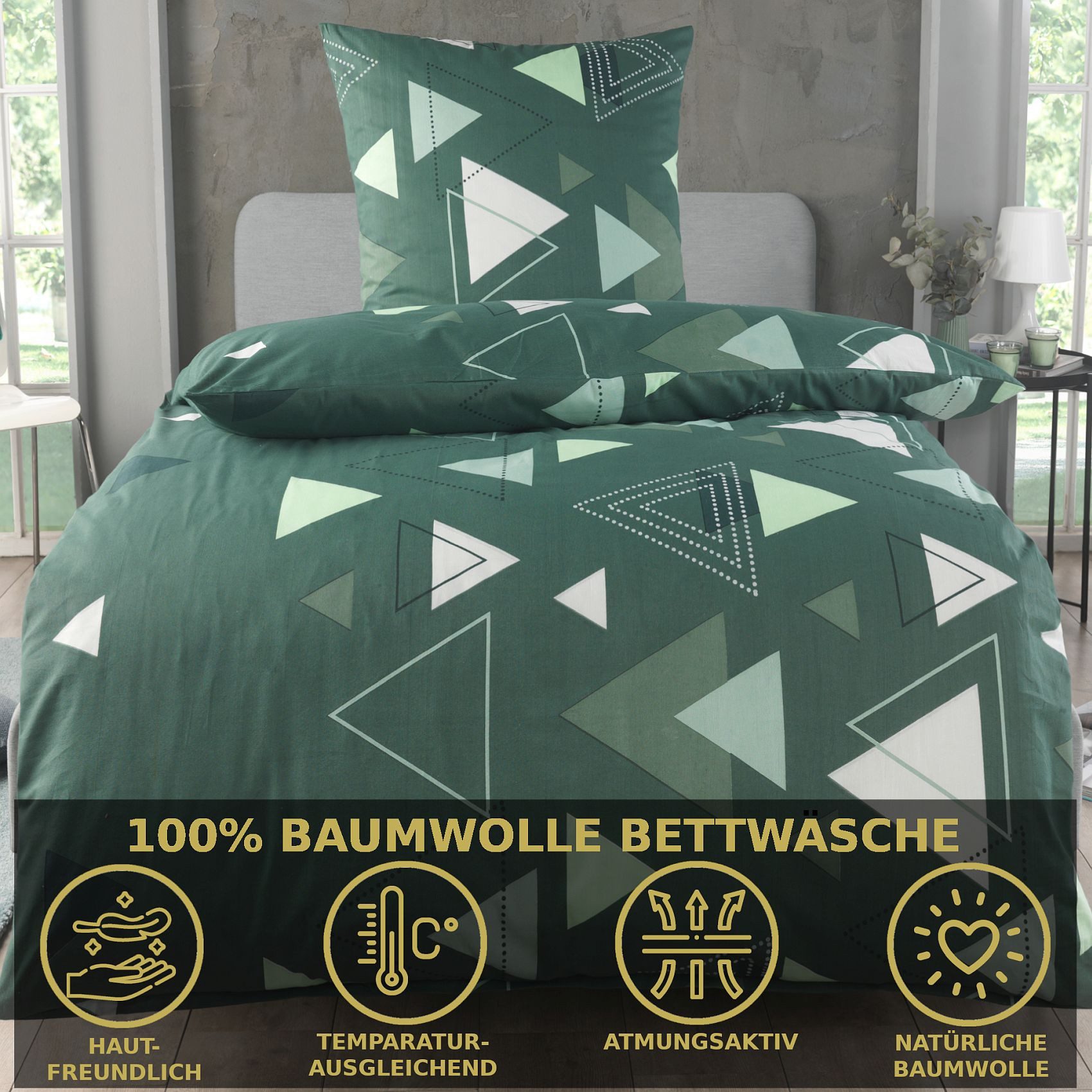 Malika Bettwäsche 135x200 + 80x80 cm atmungsaktiver Baummwoll Renforce Bettbezug, Renforce Baumwolle, 2 teilig, Für Allergiker geeignet, pflegeleicht, angenehm weicher Stoff