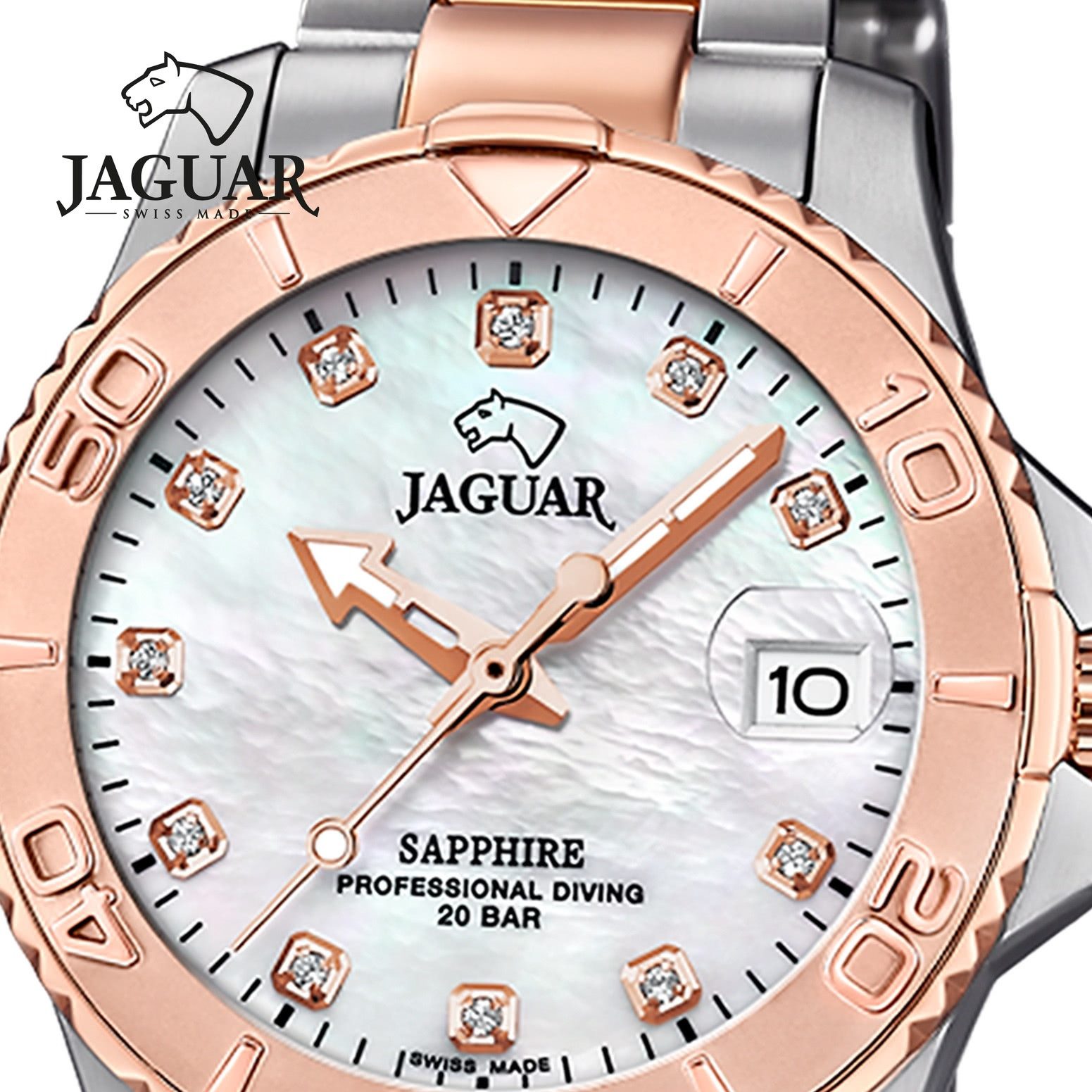 JAGUAR Quarzuhr Jaguar Damenuhr Edelstahl silber rosegold, (Analoguhr), Damen Armbanduhr rund, Edelstahlarmband silber, rosegold