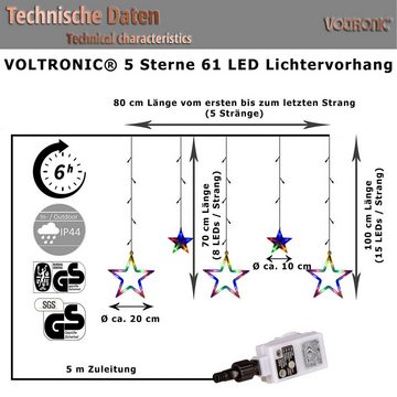VOLTRONIC LED-Lichtervorhang VOLTRONIC® 5 Sterne (61 LED) / 12 Sterne (150 LED), Lichterkette, innen + außen (IP44), Timer, 8 Programme, Fernbedienung