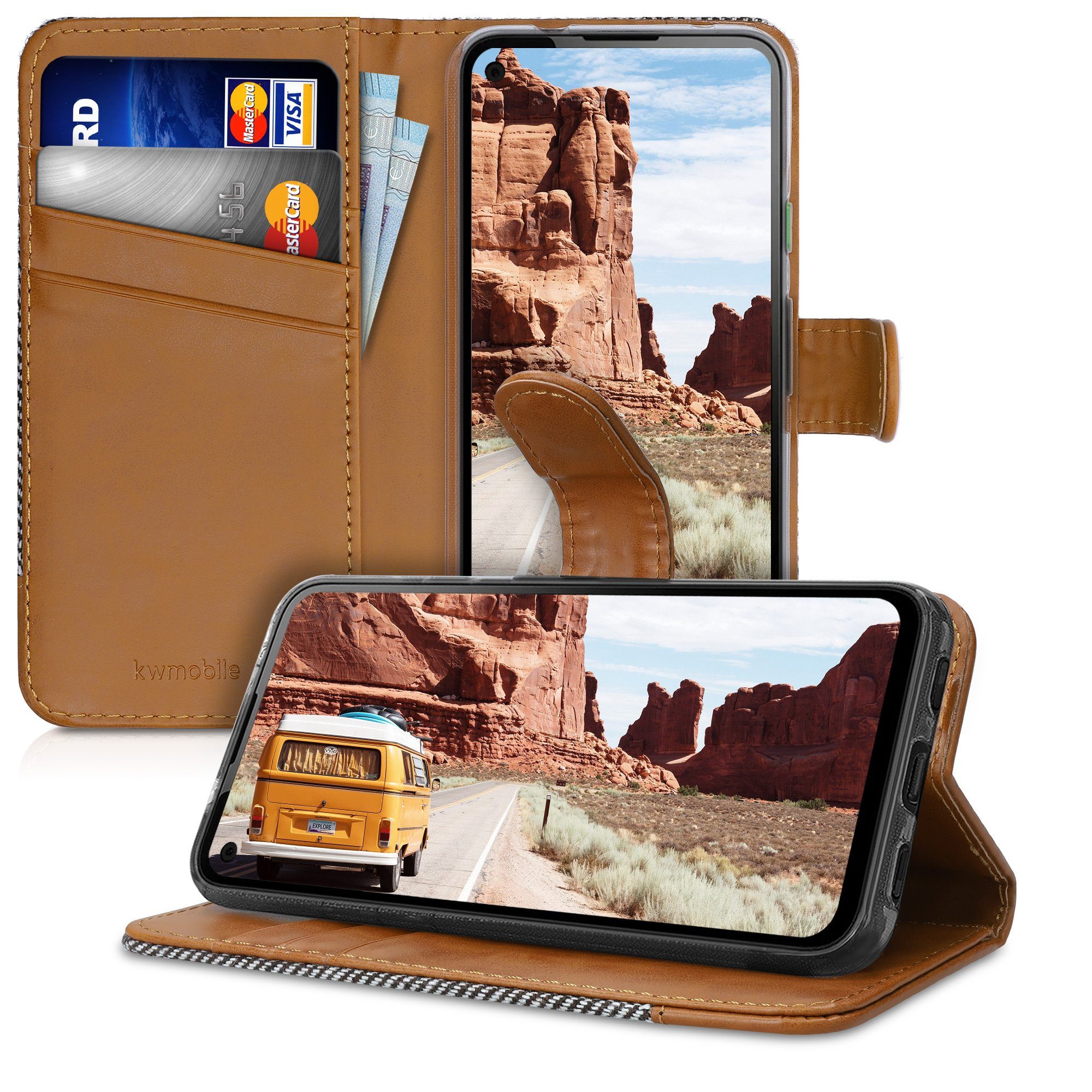 kwmobile Handyhülle Wallet Case für Google Pixel 4a, Hülle mit Ständer - Handyhülle Kartenfächer – Bild 4 von 5