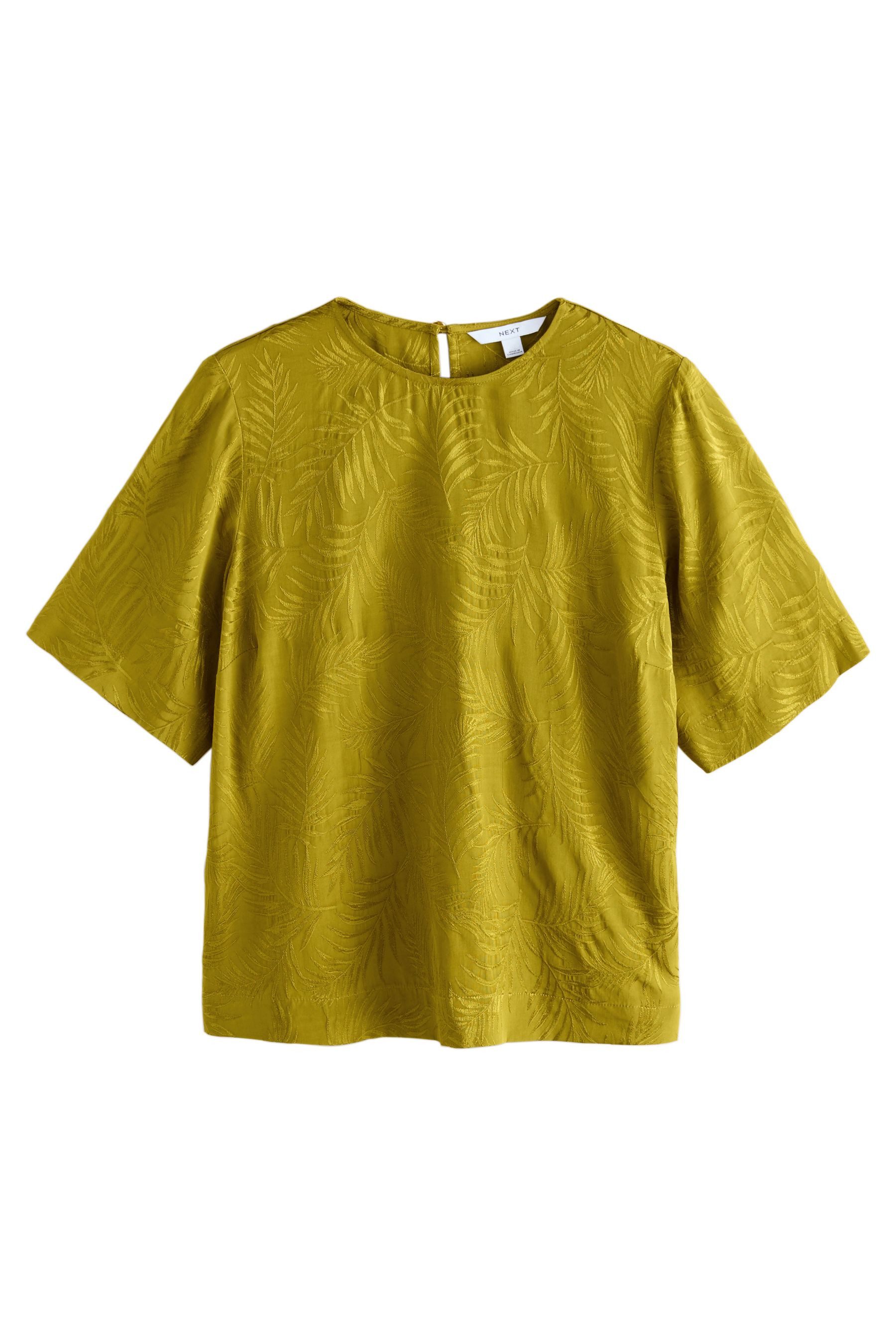 Next Shirtbluse Kastiges T-Shirt aus Jacquard-Satin mit Laubmotiv (1-tlg) günstig online kaufen