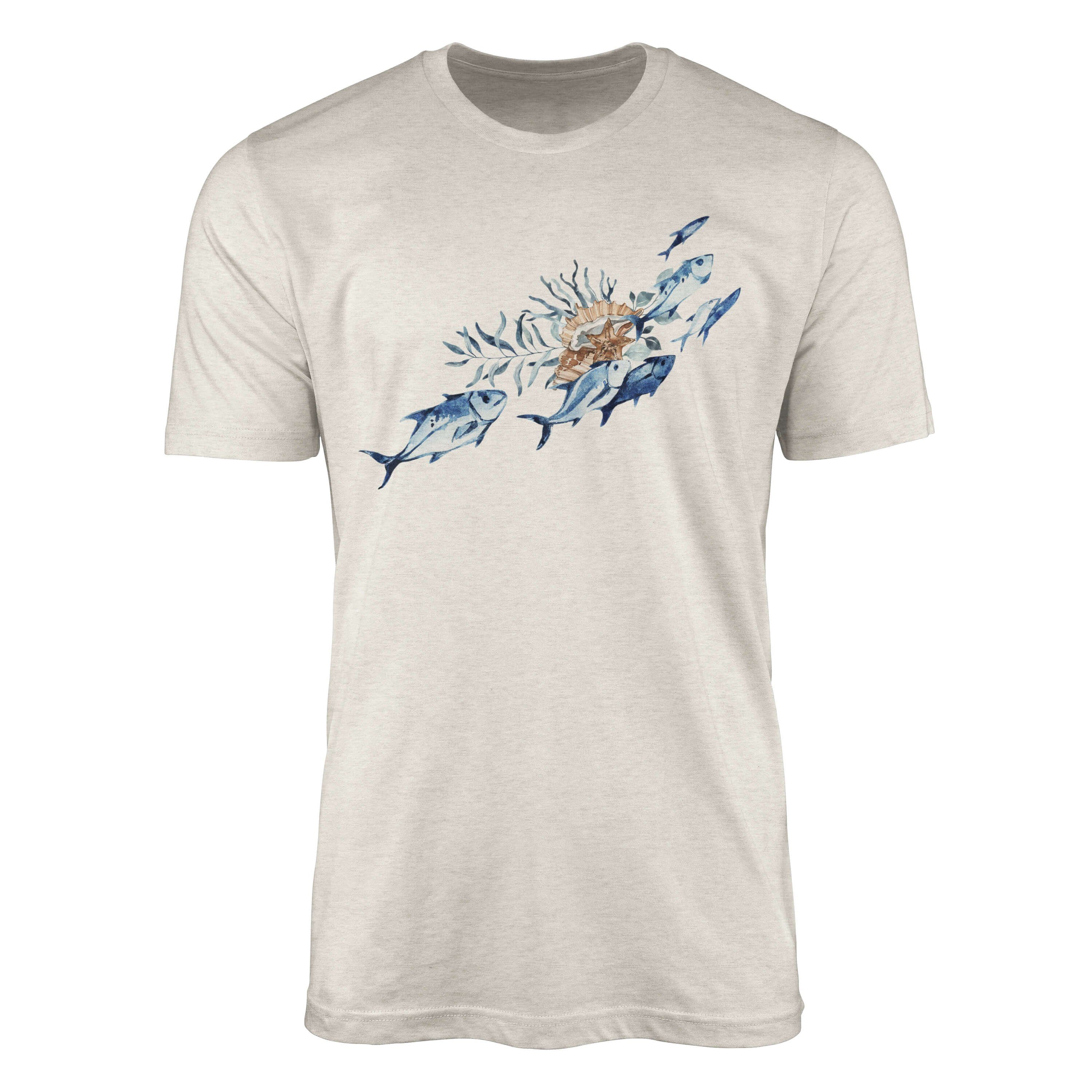 Sinus Art T-Shirt Herren Shirt 100% gekämmte Bio-Baumwolle T-Shirt Fische Wasserfarben Motiv Nachhaltig Ökomode aus e (1-tlg)