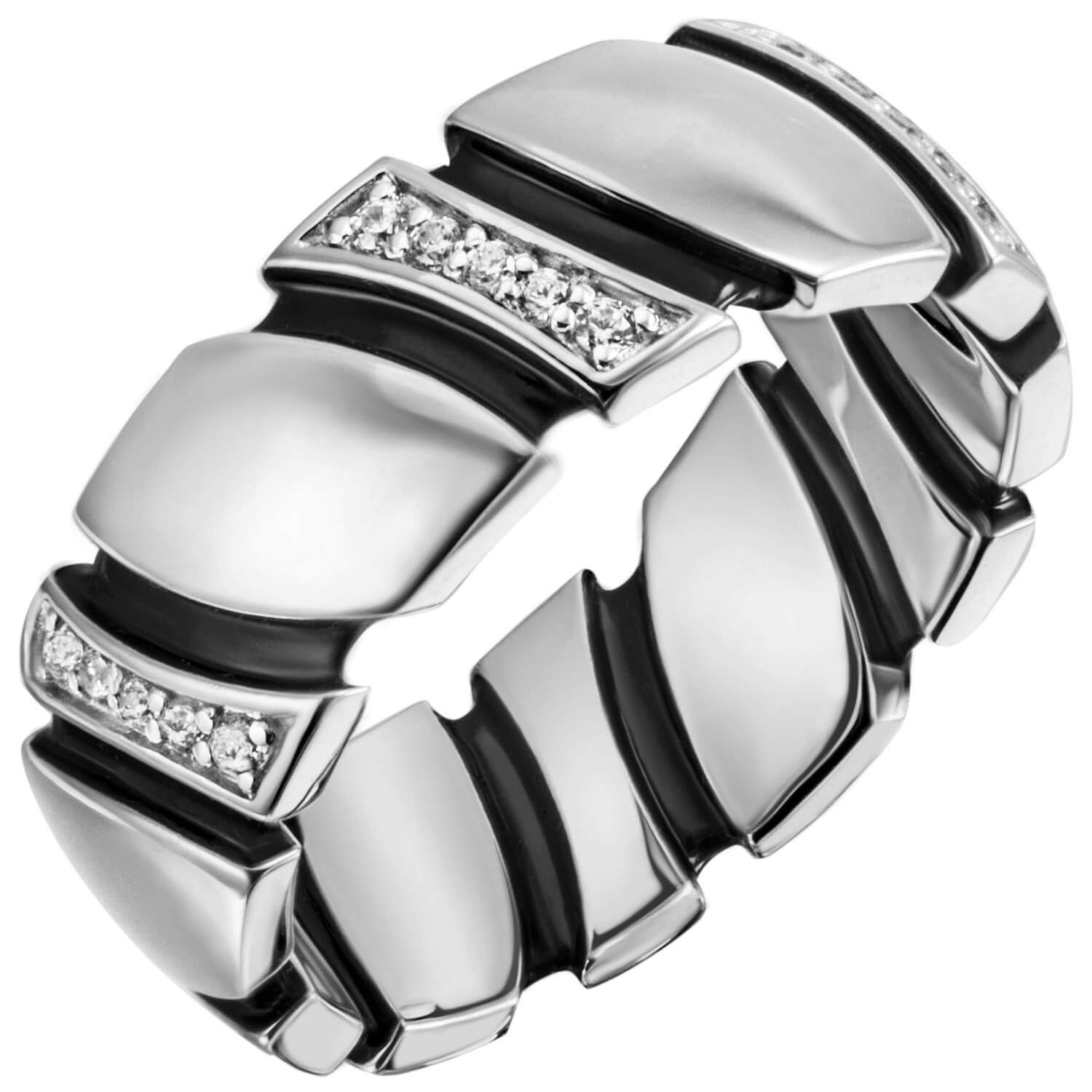 Schmuck Krone Silberring Ring Damenring 6,8mm 30 Zirkonia 925 Silber rhodiniert schwarze Lackauflagen, Silber 925