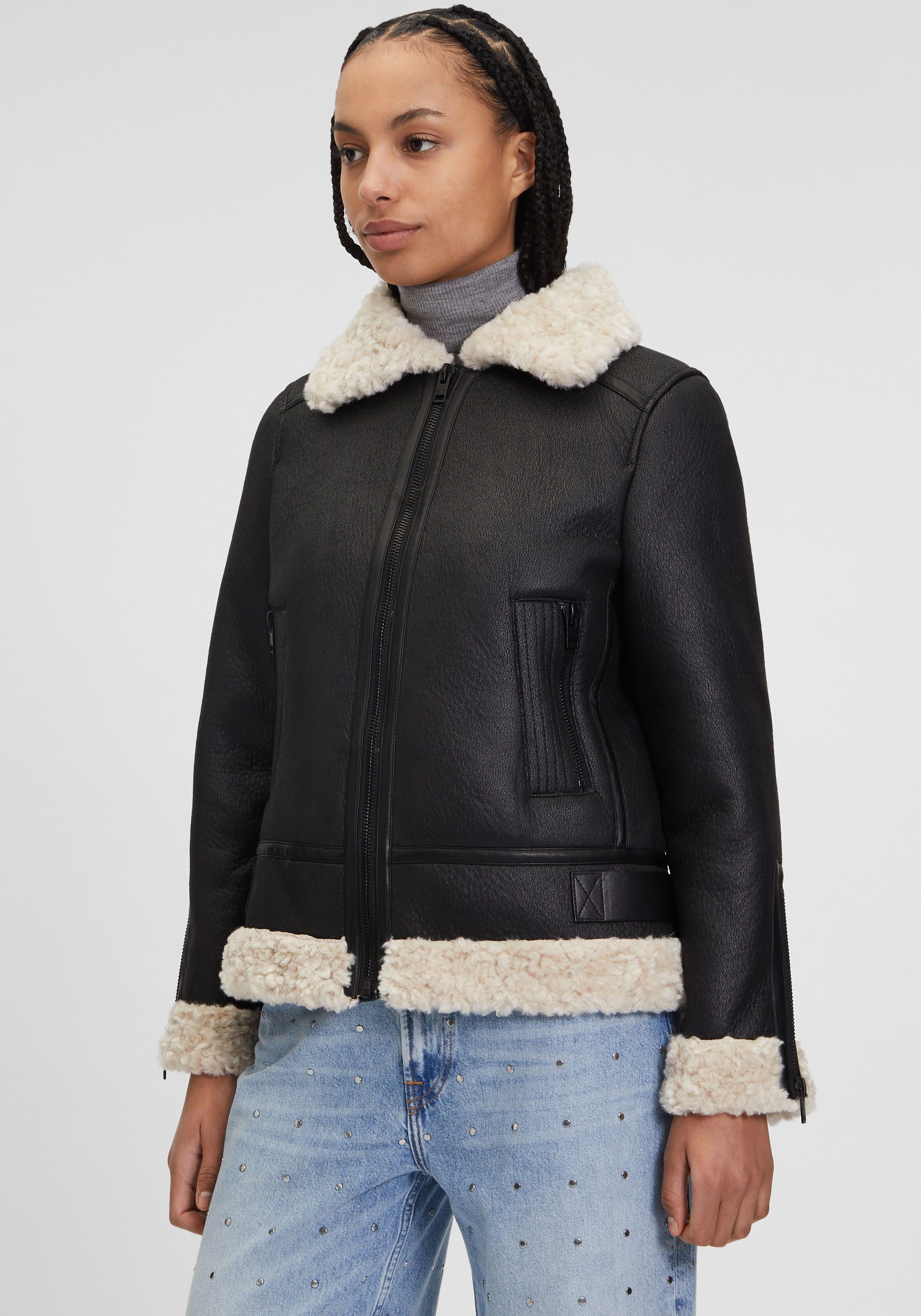 Mauritius Lederimitatjacke C-039 mit Fellimitat, Reißverschluss günstig online kaufen