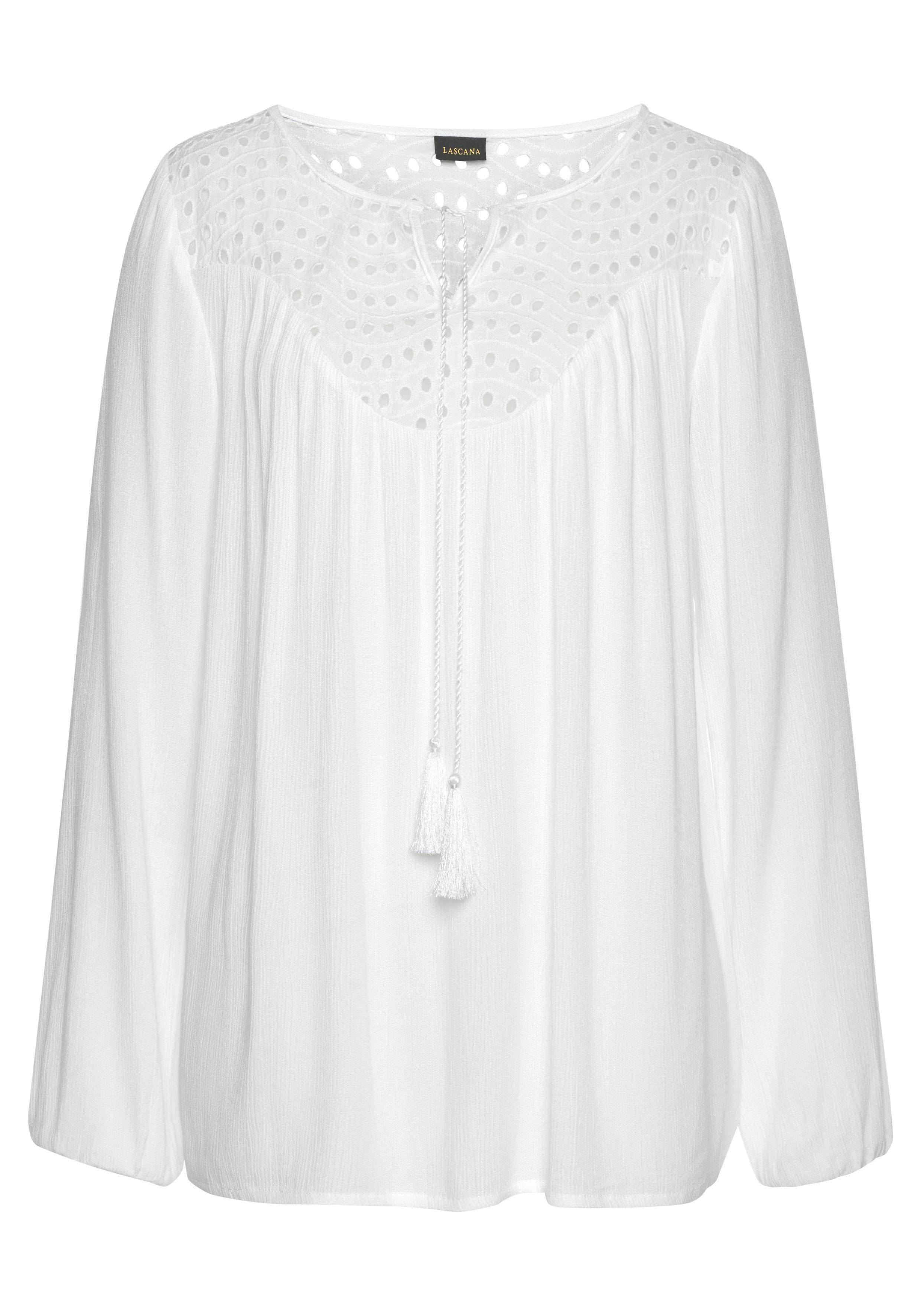 LASCANA Crepebluse mit Lochstickerei, Damenbluse, lockere günstig online kaufen