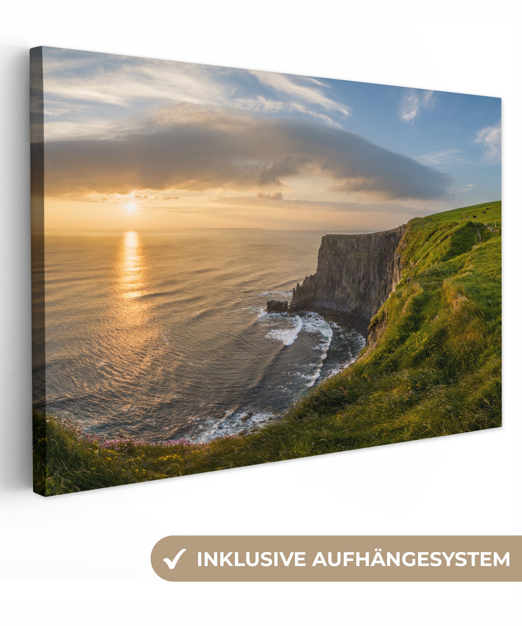 OneMillionCanvasses® Leinwandbild Graue Wolken über den irischen Cliffs of Moher, (1 St), Wandbild Leinwandbilder, Aufhängefertig, Wanddeko, 30x20 cm