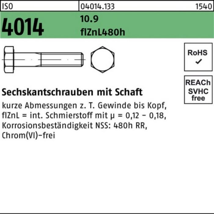 Bufab Sechskantschraube 200er Pack Sechskantschraube ISO 4014 Schaft M6x 45 10.9 zinklamellenb
