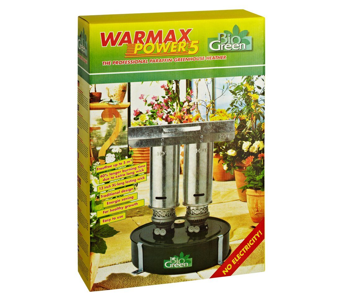 Bio Green Petroleumheizung Gewächshausheizer Warmax Power 5, 600W, Paraffin betrieben, für Gewächshäuser bis 5m²