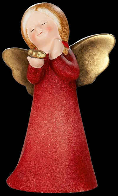 dekojohnson Engelfigur »Weihnachtsengel mit goldfarbenen Flügel rot 19 cm« (kein Set, kein Set)