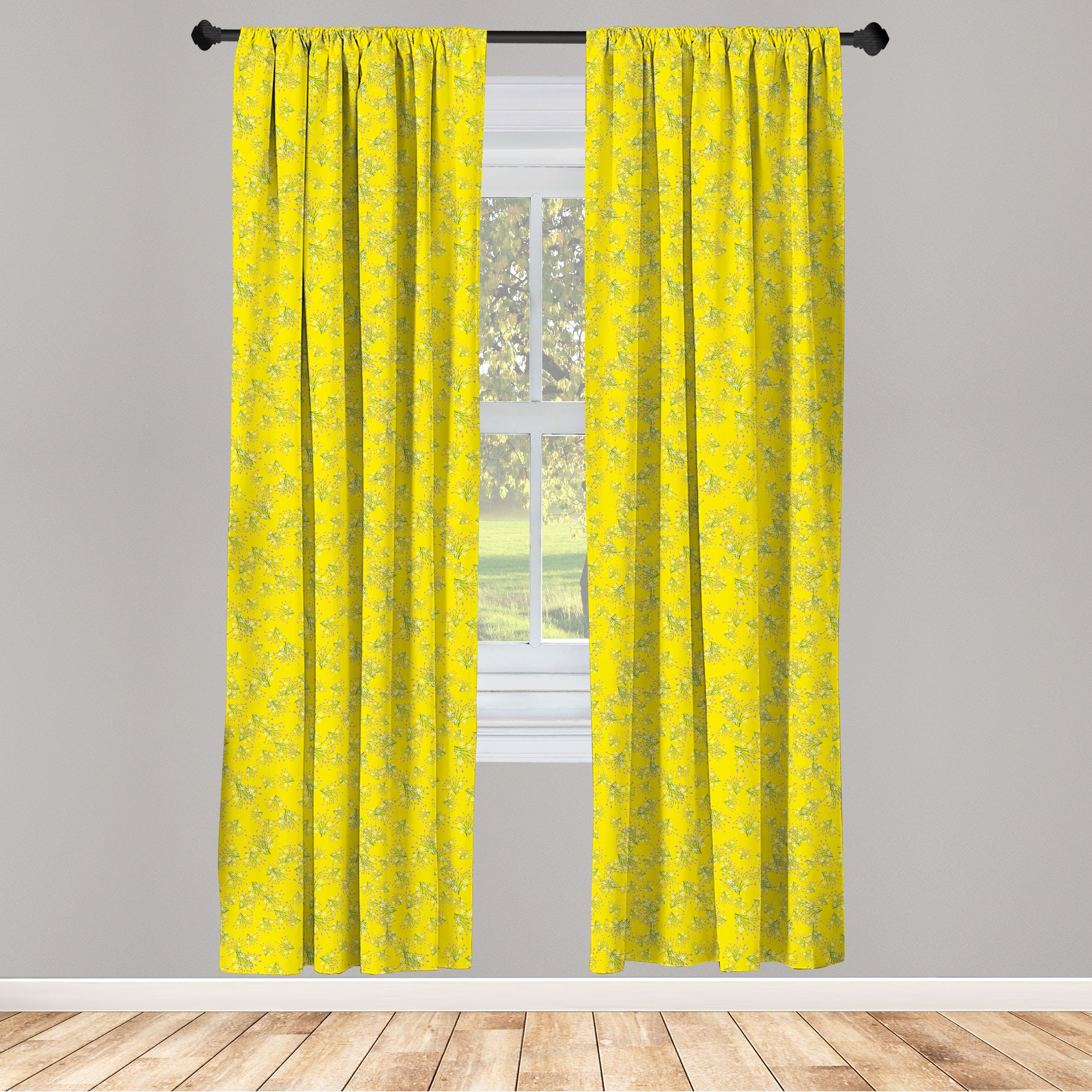 Gardine Vorhang für Wohnzimmer Schlafzimmer Dekor, Abakuhaus, Microfaser, Floral Gelb Romantischer Frühling | Fertiggardinen