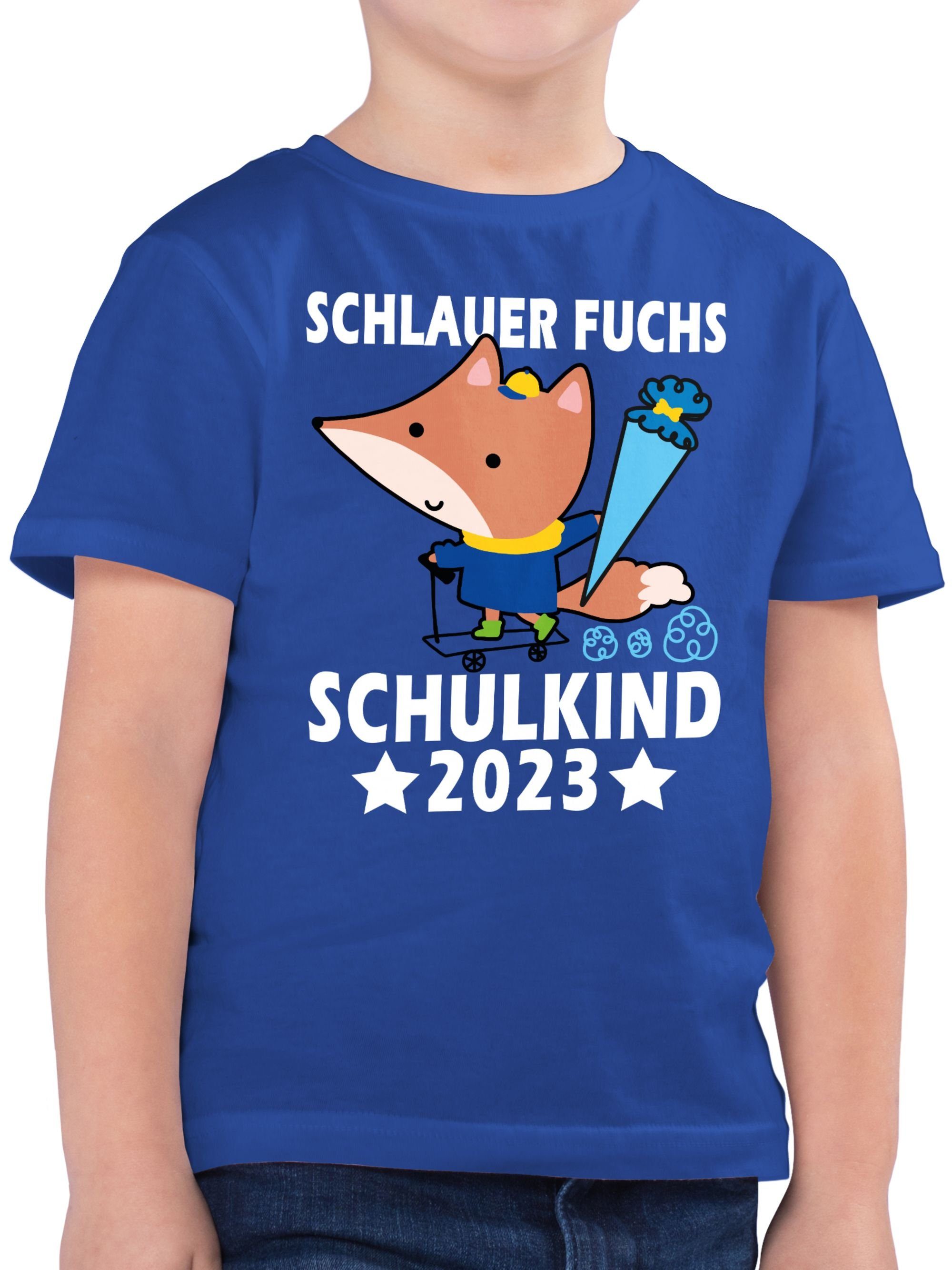 Schulkind Schulanfang Junge Geschenke Fuchs T-Shirt 2023 Schlauer 01 Einschulung Royalblau Shirtracer
