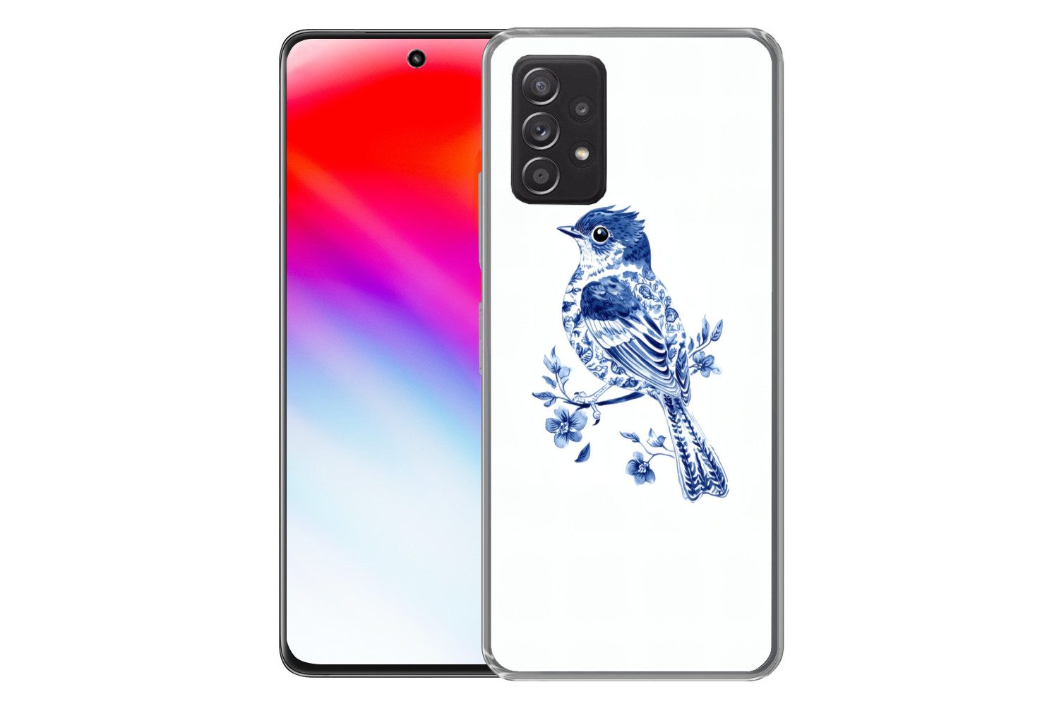 MuchoWow Handyhülle für Samsung Galaxy A53 5G Vogel - Delfter Blau - Illustration - Blumen, Phone Case, Silikon, Schutzhülle Dünn
