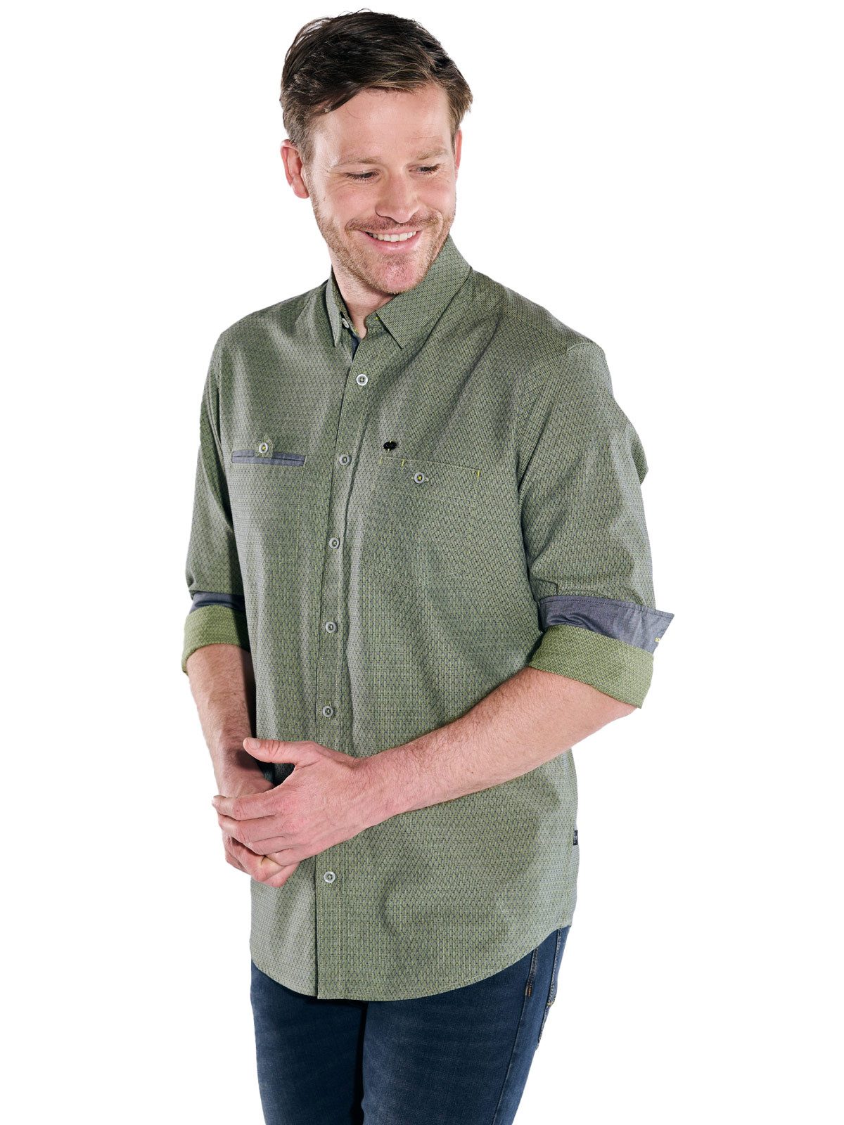 Engbers Langarmhemd engbers Herren Langarm-Hemd gemustert, Hellgruen günstig online kaufen