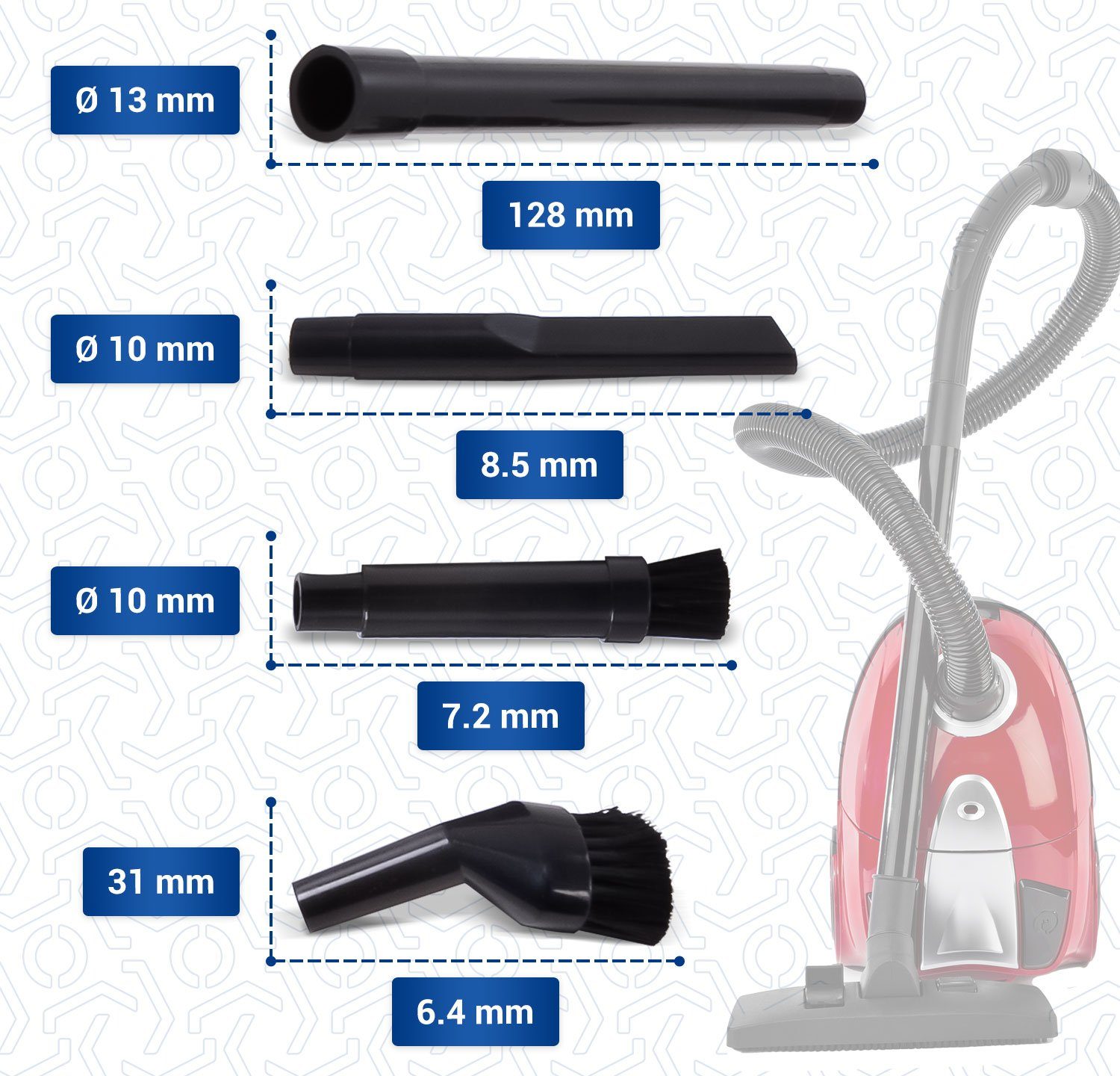 universal, für Saugdüse VIOKS Minidüsenset Rohr-Ø für 32mm 35mm Staubsauger 8-teilig