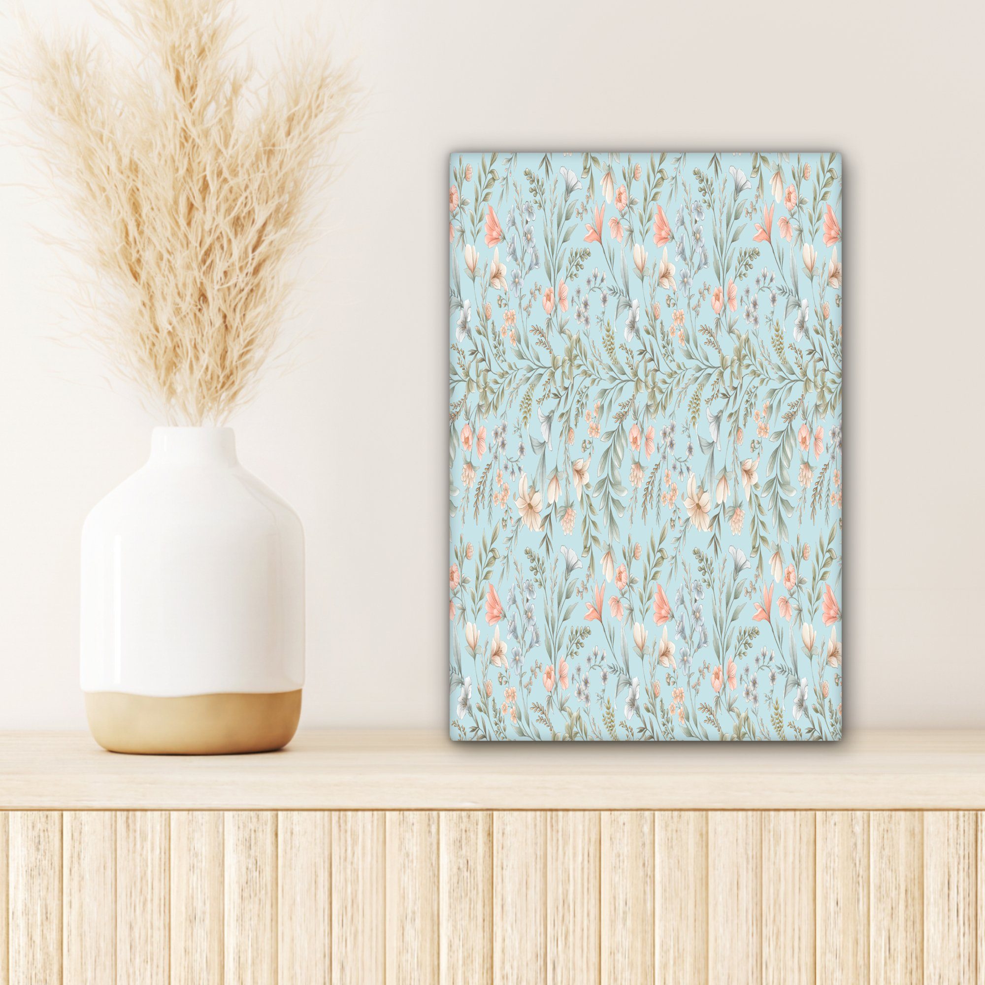 Collage, - OneMillionCanvasses® St), - (1 Gemälde, bespannt 20x30 Leinwandbild Blumen fertig Pastell inkl. cm Zackenaufhänger, Leinwandbild