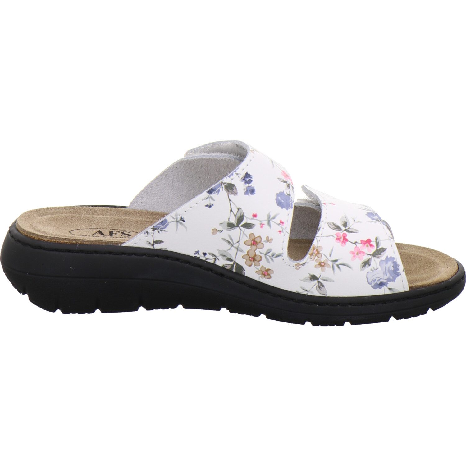 AFS-Schuhe 280806 Wechselfußbett Pantolette für Damen mit Keilabsatz, bequeme Sandalen aus Leder