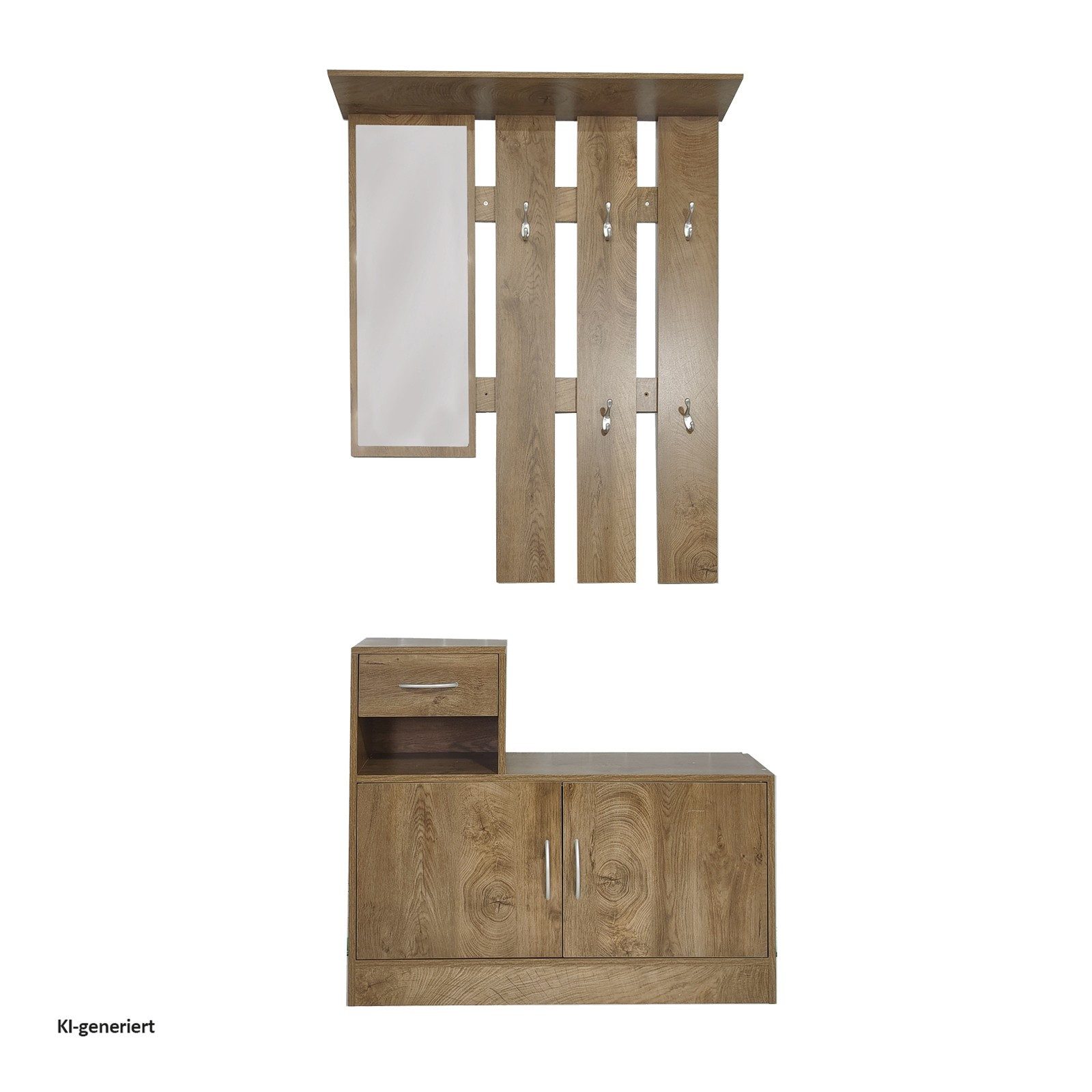 HTI-Line Garderoben-Set Garderobe Thekla, (Set, 1x Garderobenpaneel und 1x Schuhschrank, ohne Dekoration), Garderobenpaneel mit Spiegel, Hutablage und 5 Haken