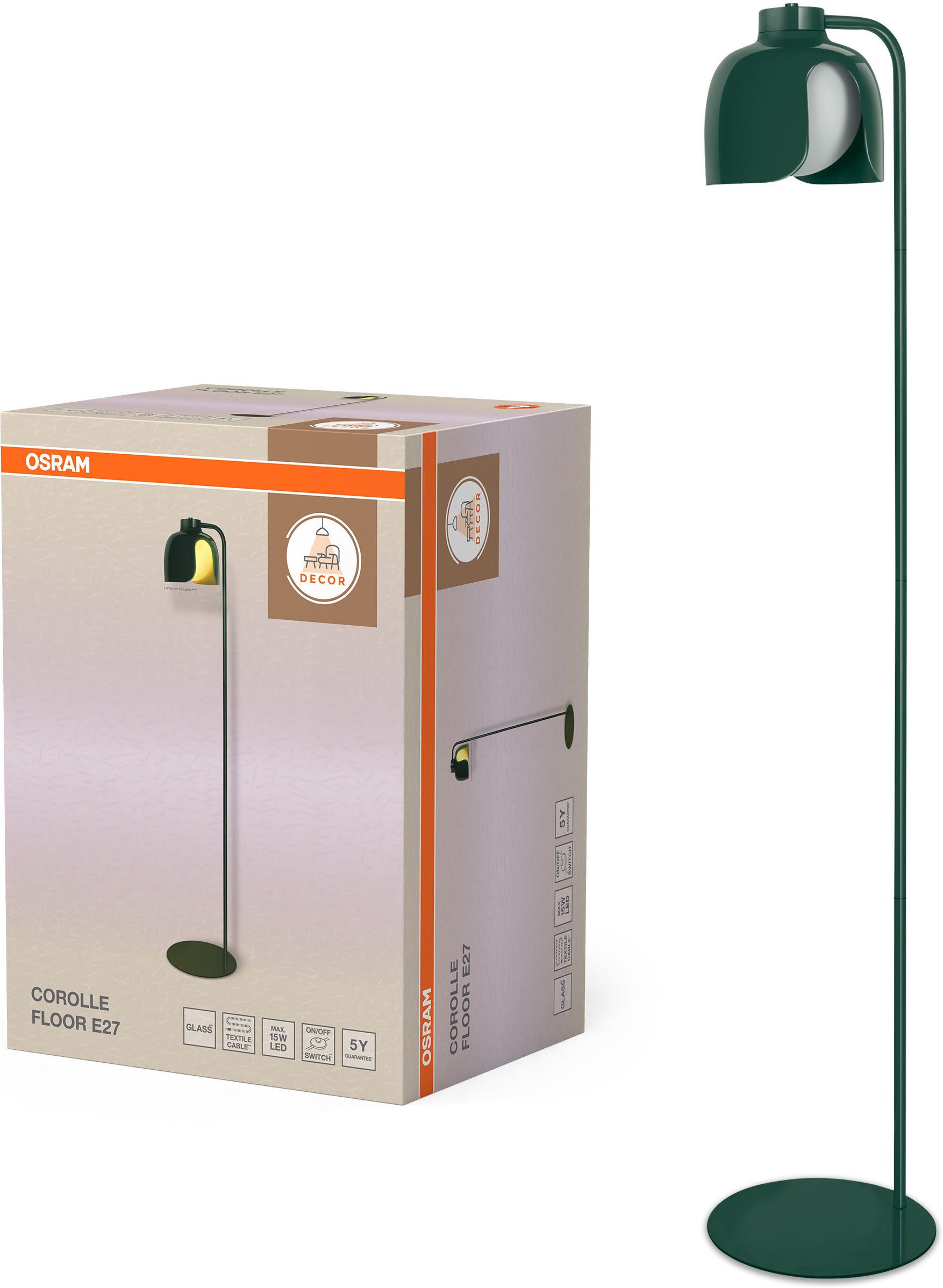 Osram Stehlampe Decor Corolle, ohne Leuchtmittel, Fassung E27, Stahl und Glas