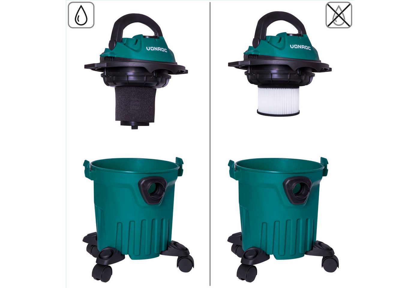 VONROC Nass-Trocken-Sauger Allzweckstaubsauger – für Nass- und Trockenstaubsaugung –, 1000 W, beutellos, Blasfunktion – 12L Tank – 5m Stromkabel