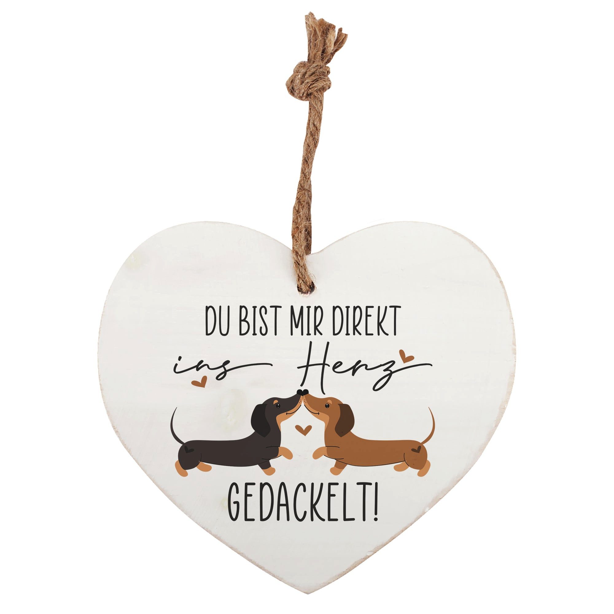Herz & Heim Hängedekoration Herz Türschild aus Holz mit Dackel Motiv - Geschenk zum Valentinstag