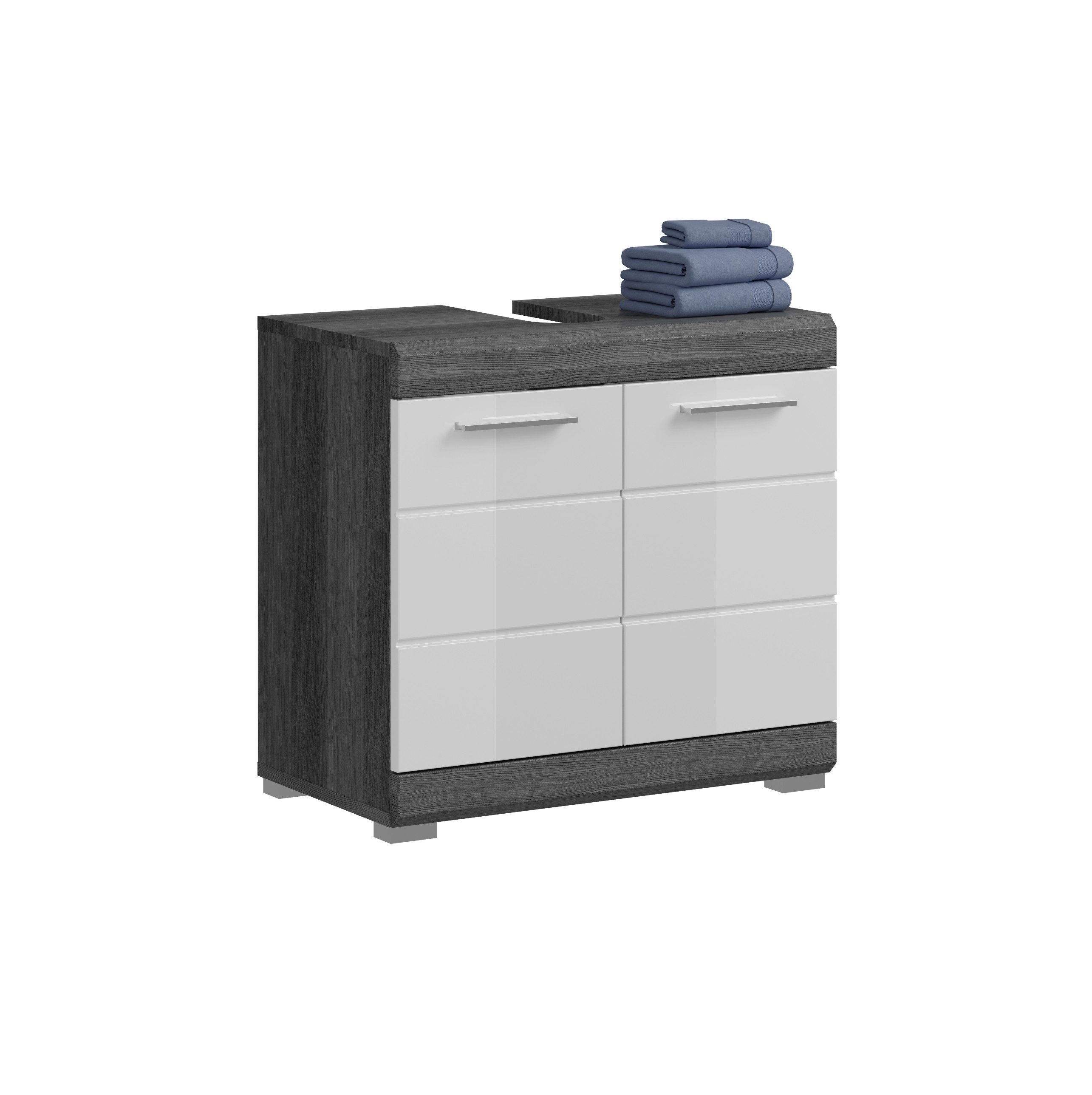 xonox.home Waschbeckenunterschrank Scout Weiß Hochglanz Rauchsilber Melamin Modern 60x56x34 cm