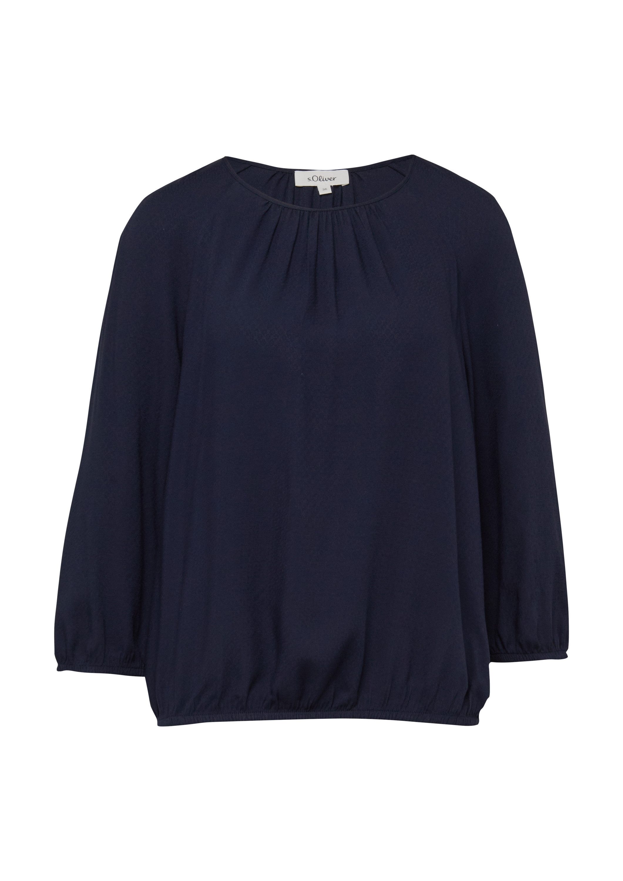s.Oliver Kurzarmbluse Bluse Strukturierte Viskose-Bluse mit Raff-Details