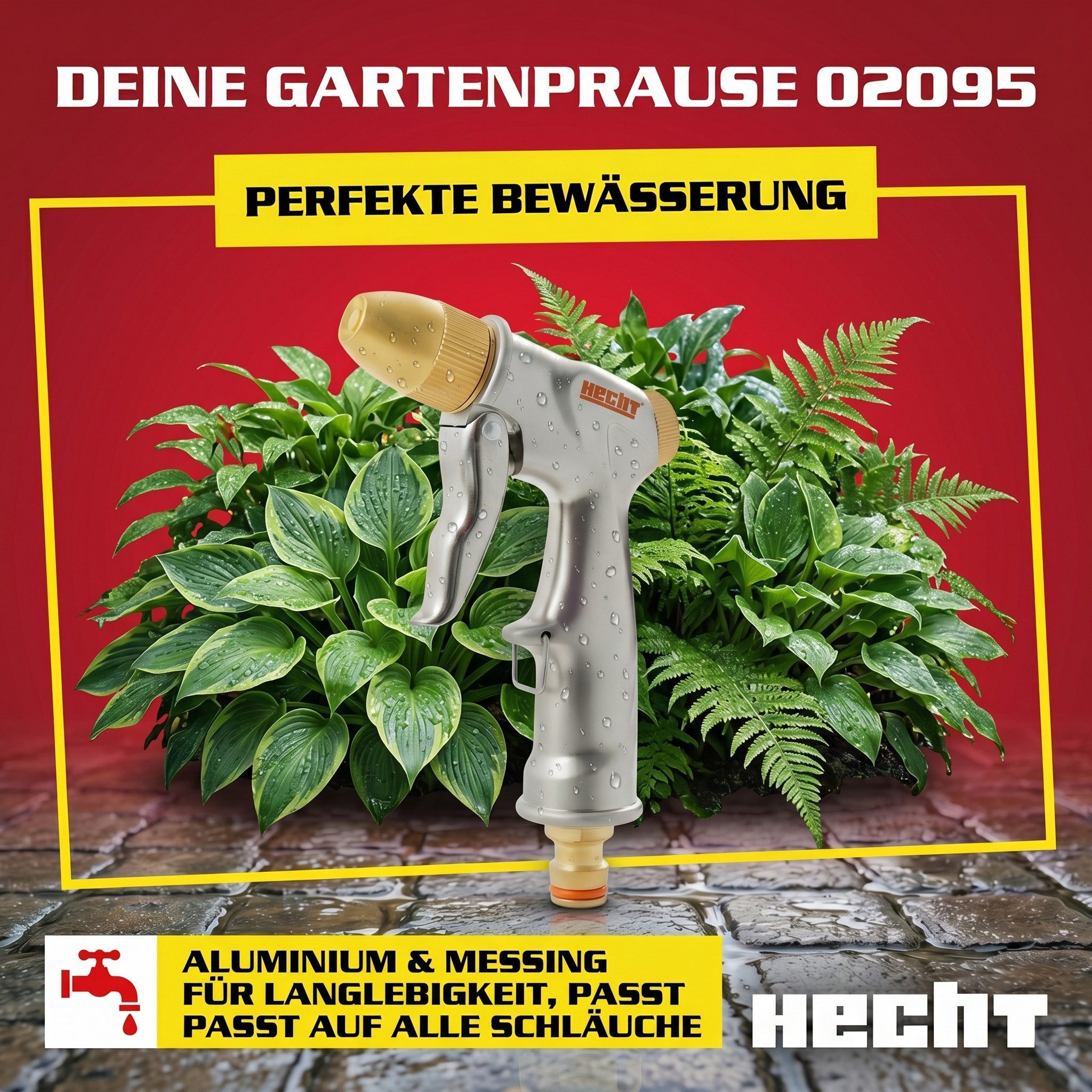 Hecht Bewässerungsbrause Gartenbrause Handbrause mit 6 Sprühmuster Rostfrei, Metallöse, 60 mm Sprühkopf