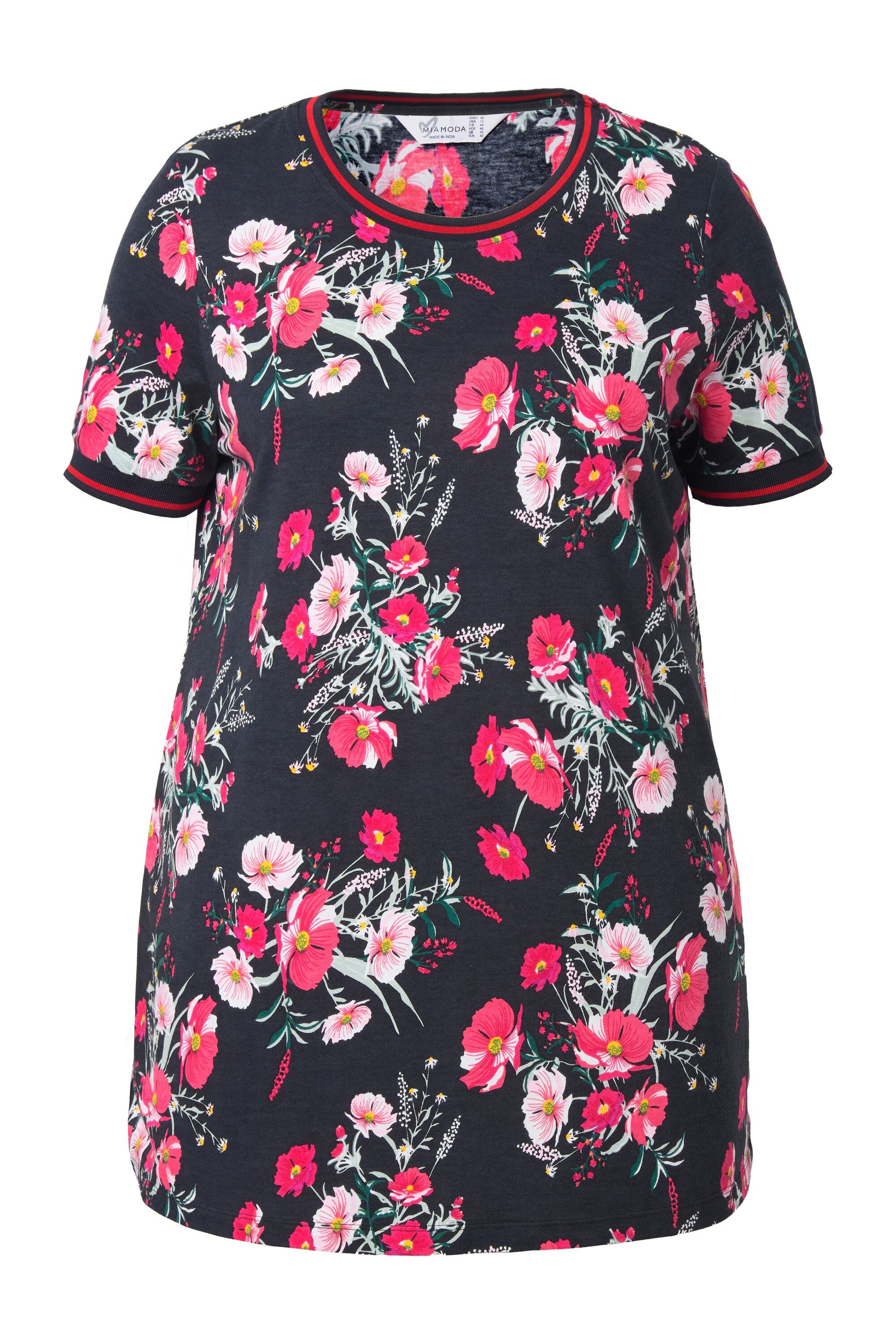 MIAMODA T-Shirt T-Shirt Blumenmuster Streifenbündchen Halbarm günstig online kaufen