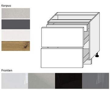 Feldmann-Wohnen Auszugsunterschrank Essen (2 Schubladen mit Vollauszug + Selbsteinzug (Rejs Comfort Box), 1-St., mit Acrylfronten (Ultrahochglanz), abrieb- / kratzfest) 80x50x82cm Front- und Korpusfarbe wählbar mit Soft-Close-Funktion